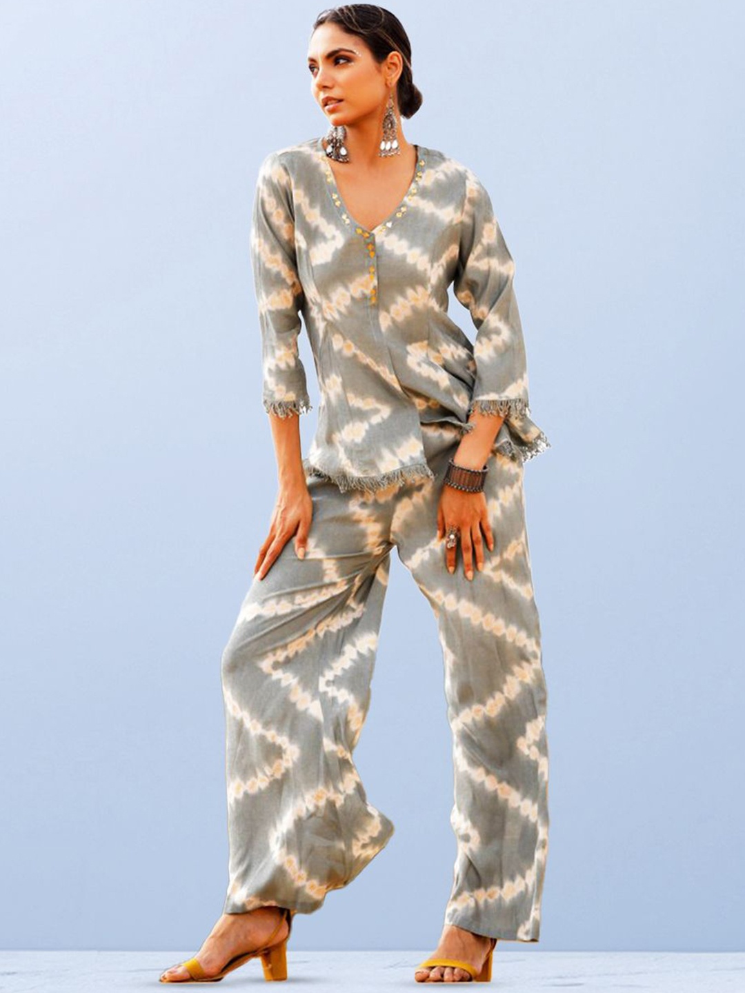 

CUSTARD Printed Pure Cotton Tunic With Trouser Co-Ords, Green