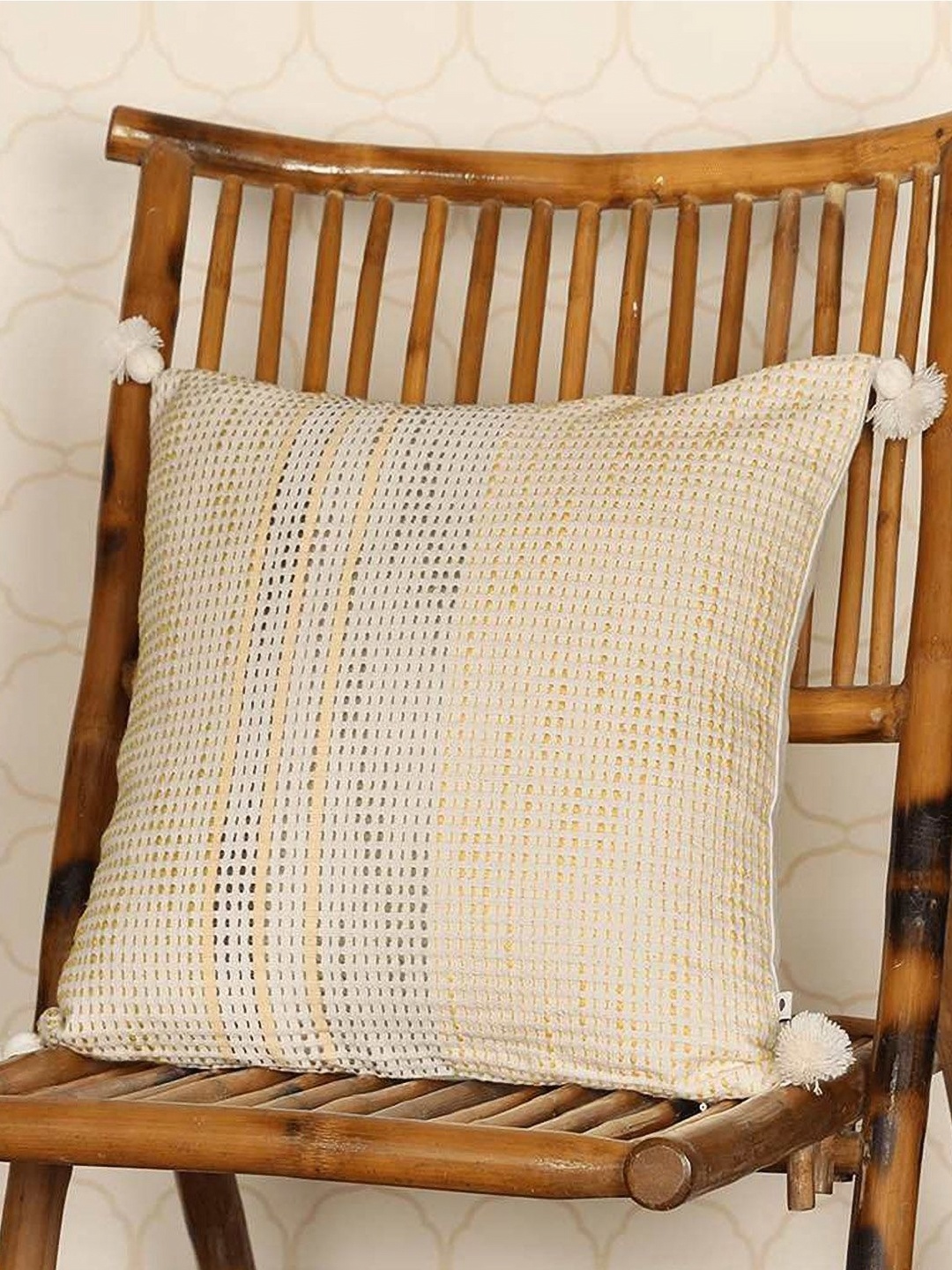 

ONSETHOMES White & Green Striped Embroidered Pure Cotton Square Cushion Covers