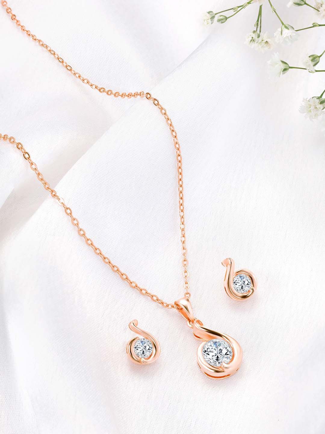 

Silvora by Peora 925 Sterling Silver Rose Gold-Plated Cubic Zirconia-Studded Jewellery Set