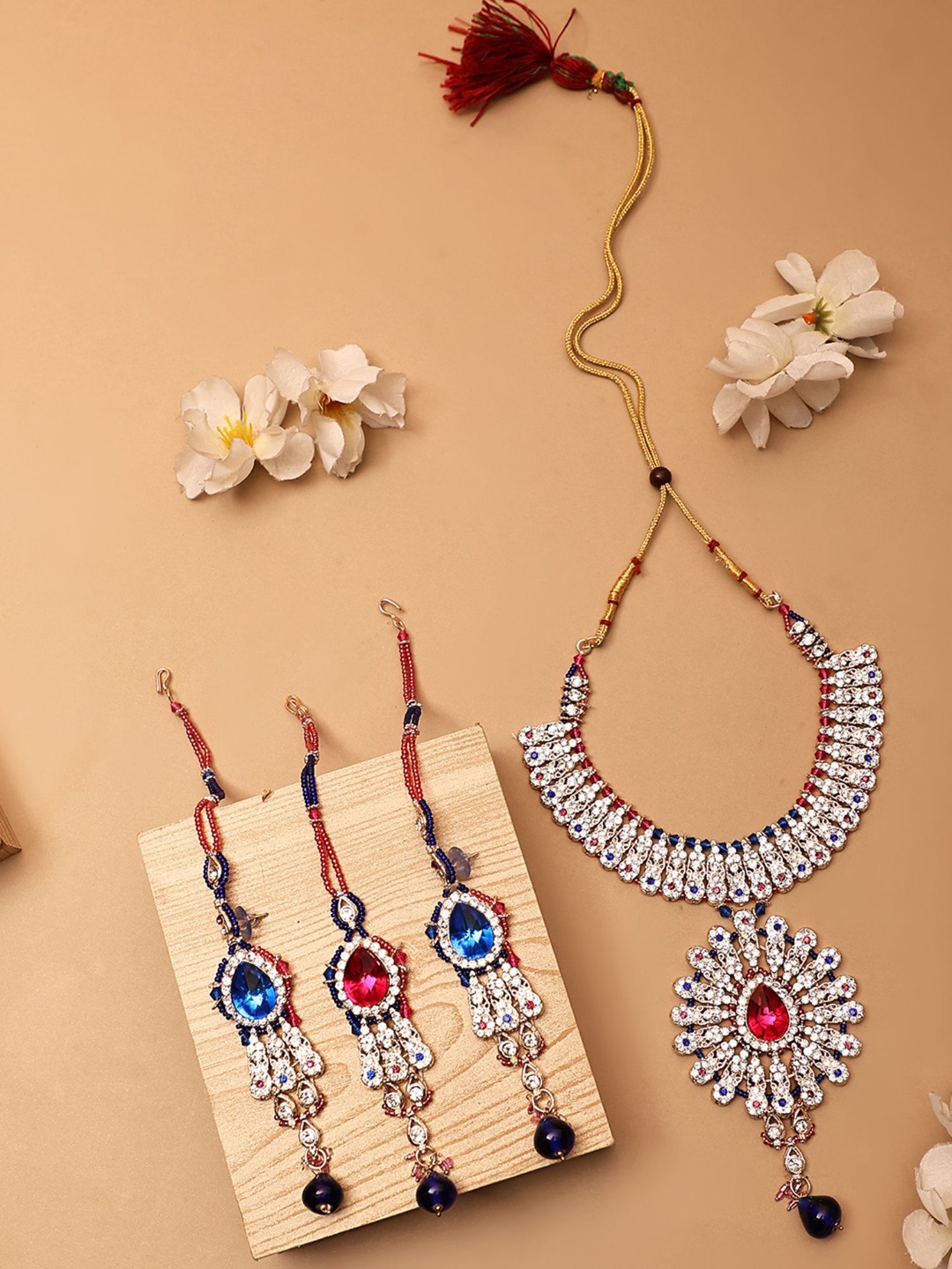 

ANIKAS CREATION Gold-Plated Stone-Studded & Beaded Jewellery Set