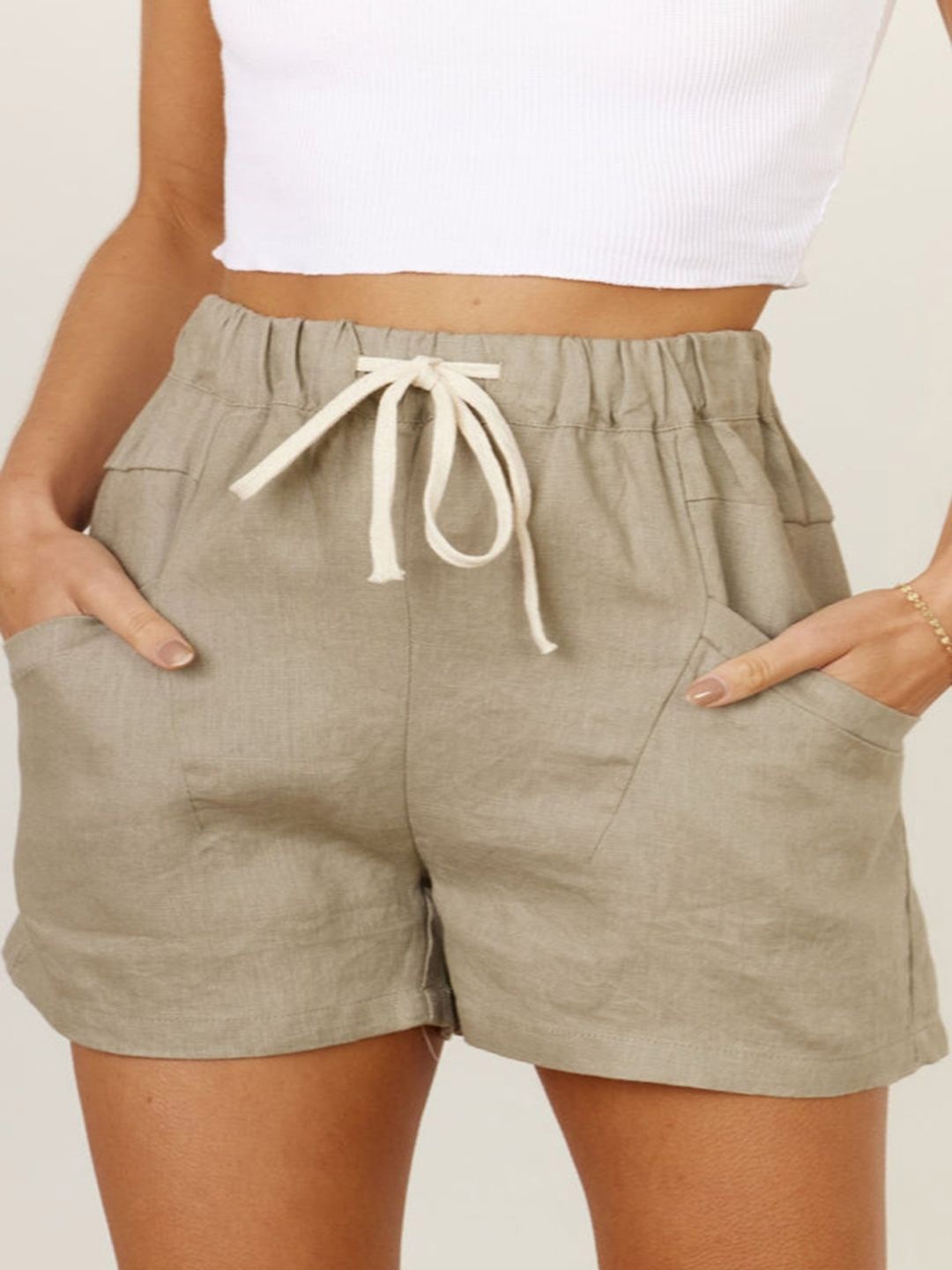

KPOP Women Solid Regular Fit Above Knee Shorts, Khaki