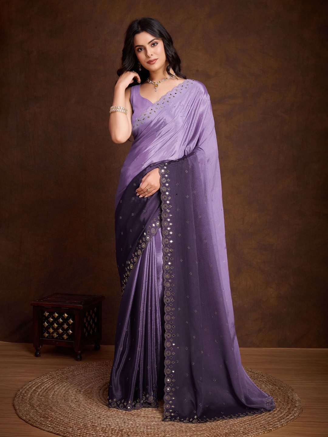 

Meena Bazaar Embellished Mirror Work Saree, Purple