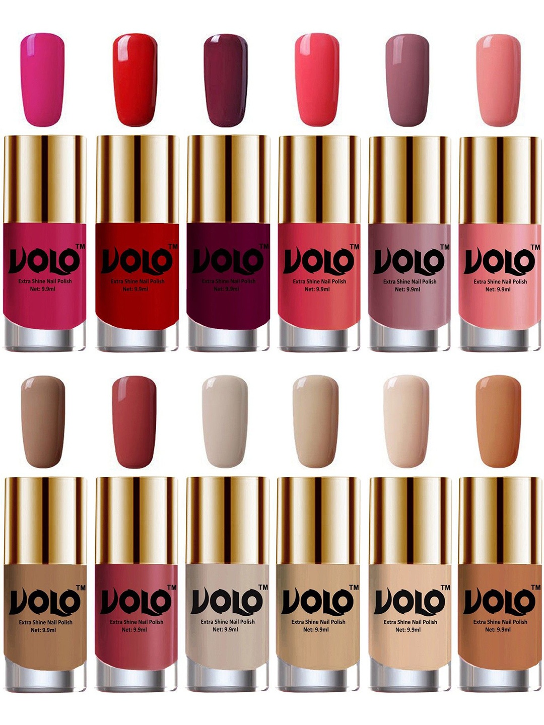 

VOLO Set Of 12 Extra Shine Vibrant Shades Combo Nail Polish- 9.9ml Each- Combo-No-170, Pink