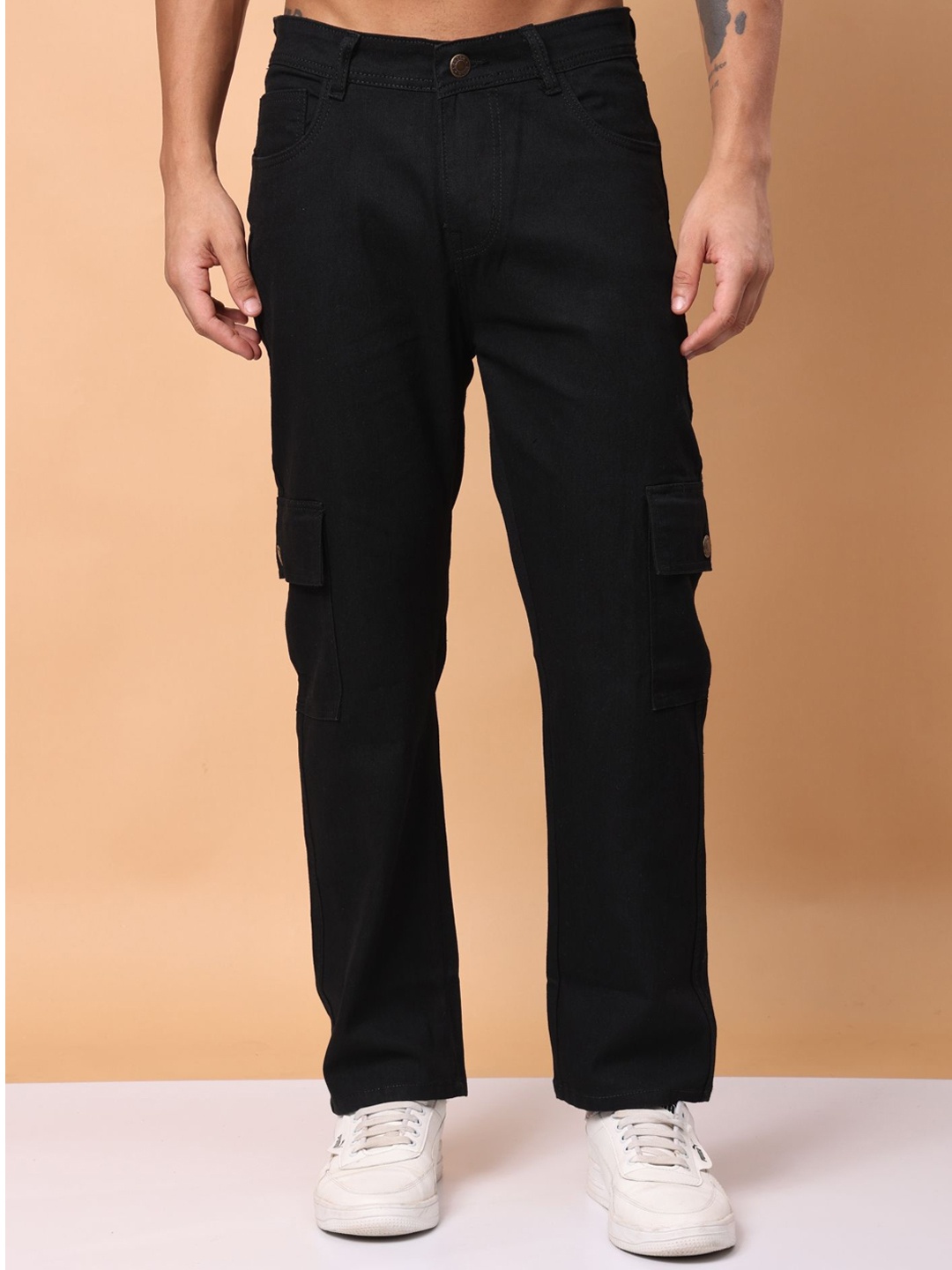 

London Hills Men Stretchable Cargo Jeans, Black