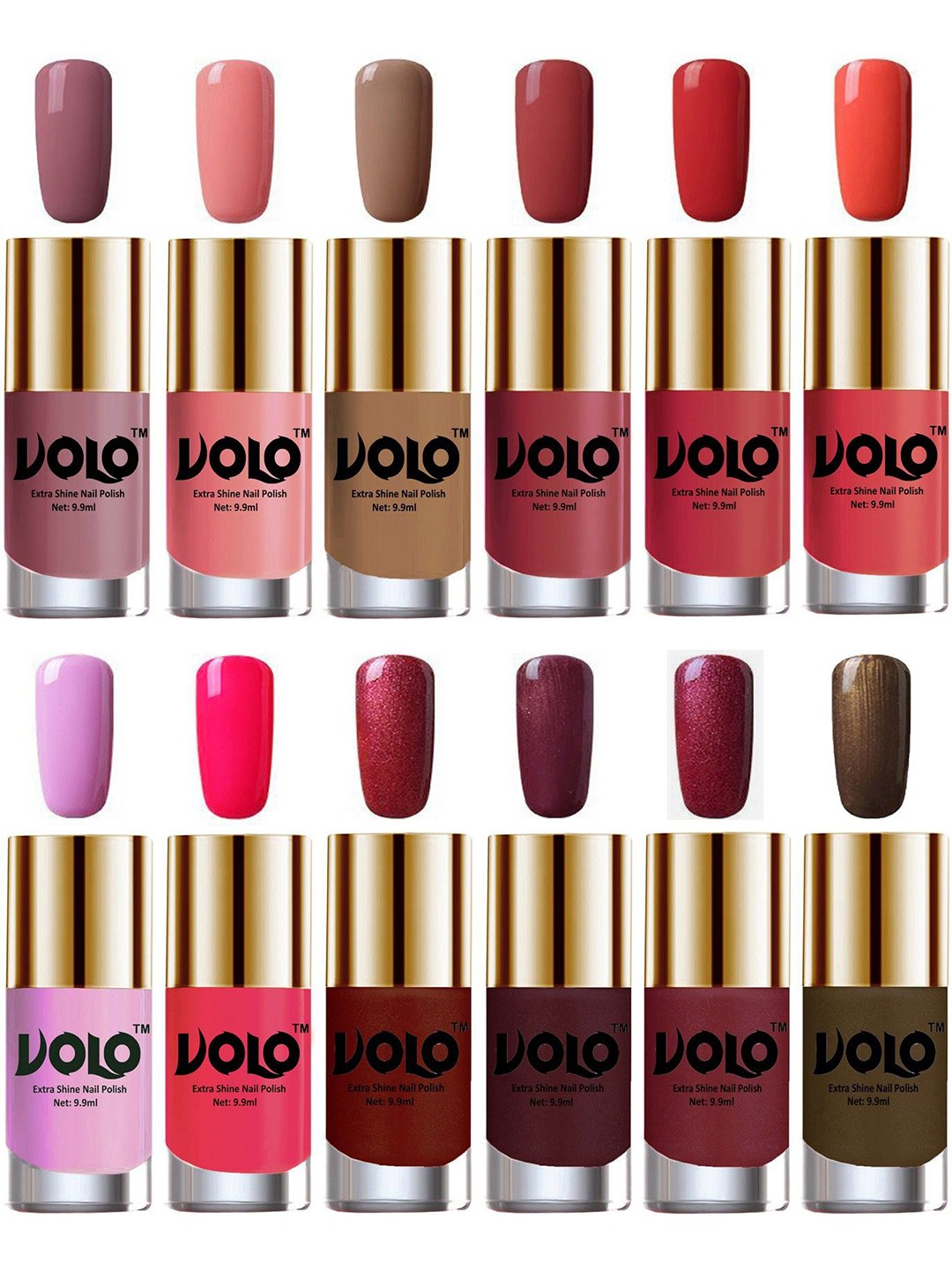 

VOLO Set Of 12 High-Shine Long Lasting Non Toxic Professional Nail Polish- 9.9ml Each, Red