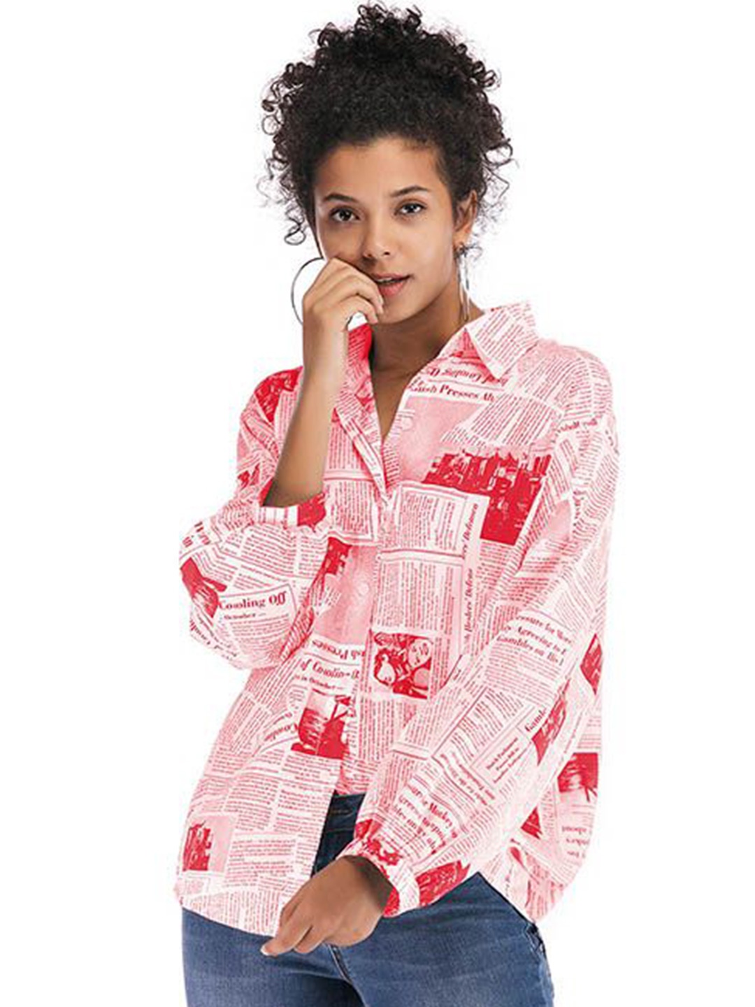

HERE&NOW Women Spread Collar Typography Printed Casual Shirt, Red