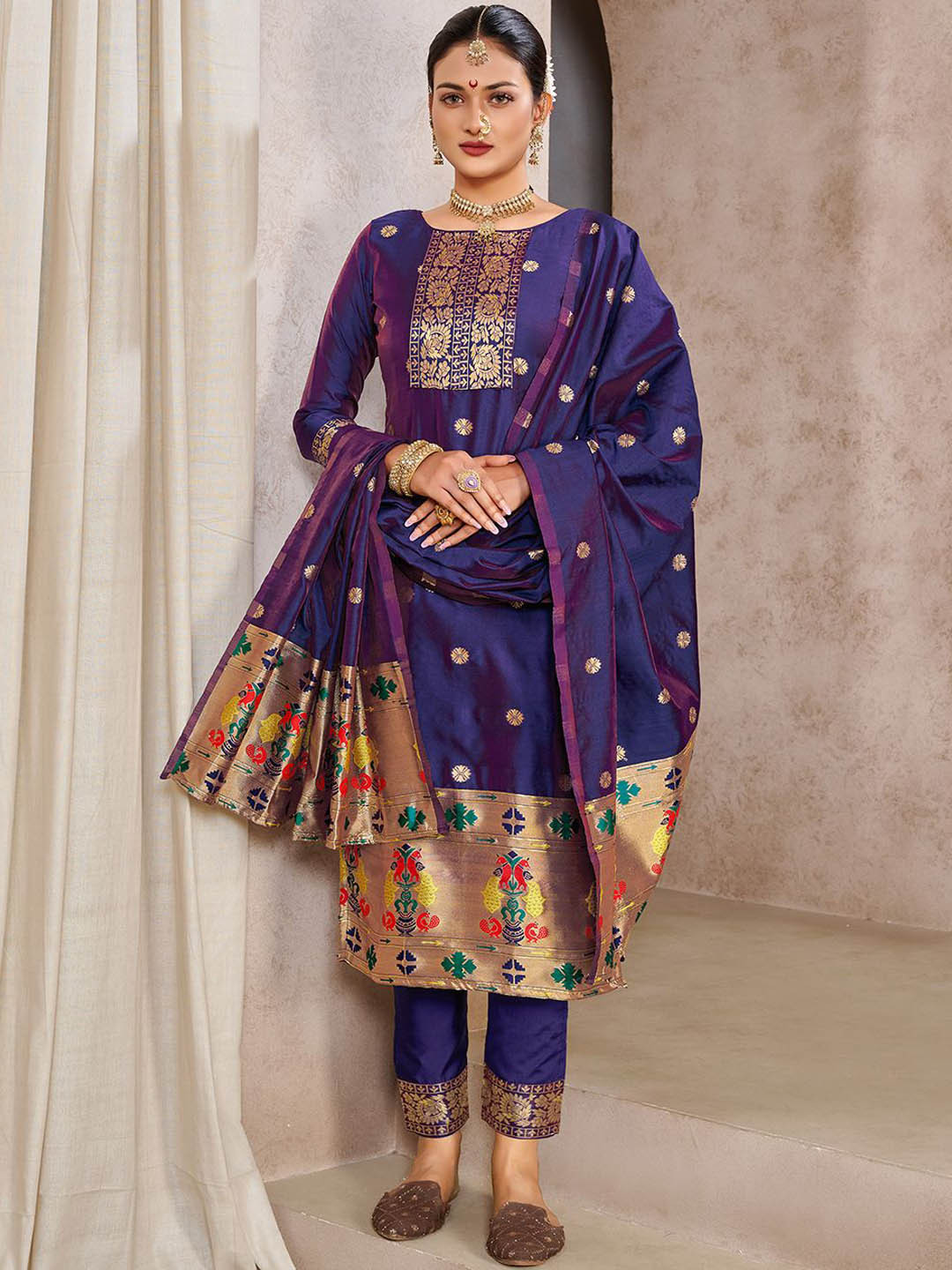 

Lilots Unstitched Dress Material, Blue