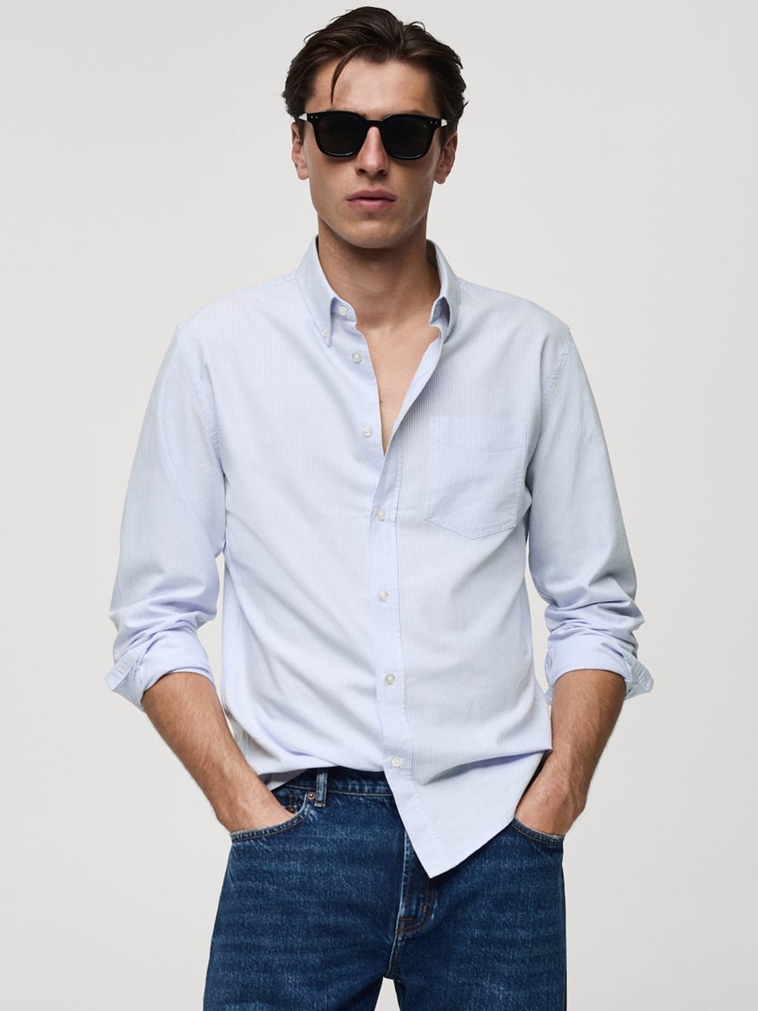 

MANGO MAN Striped Pure Cotton Shirt, Blue