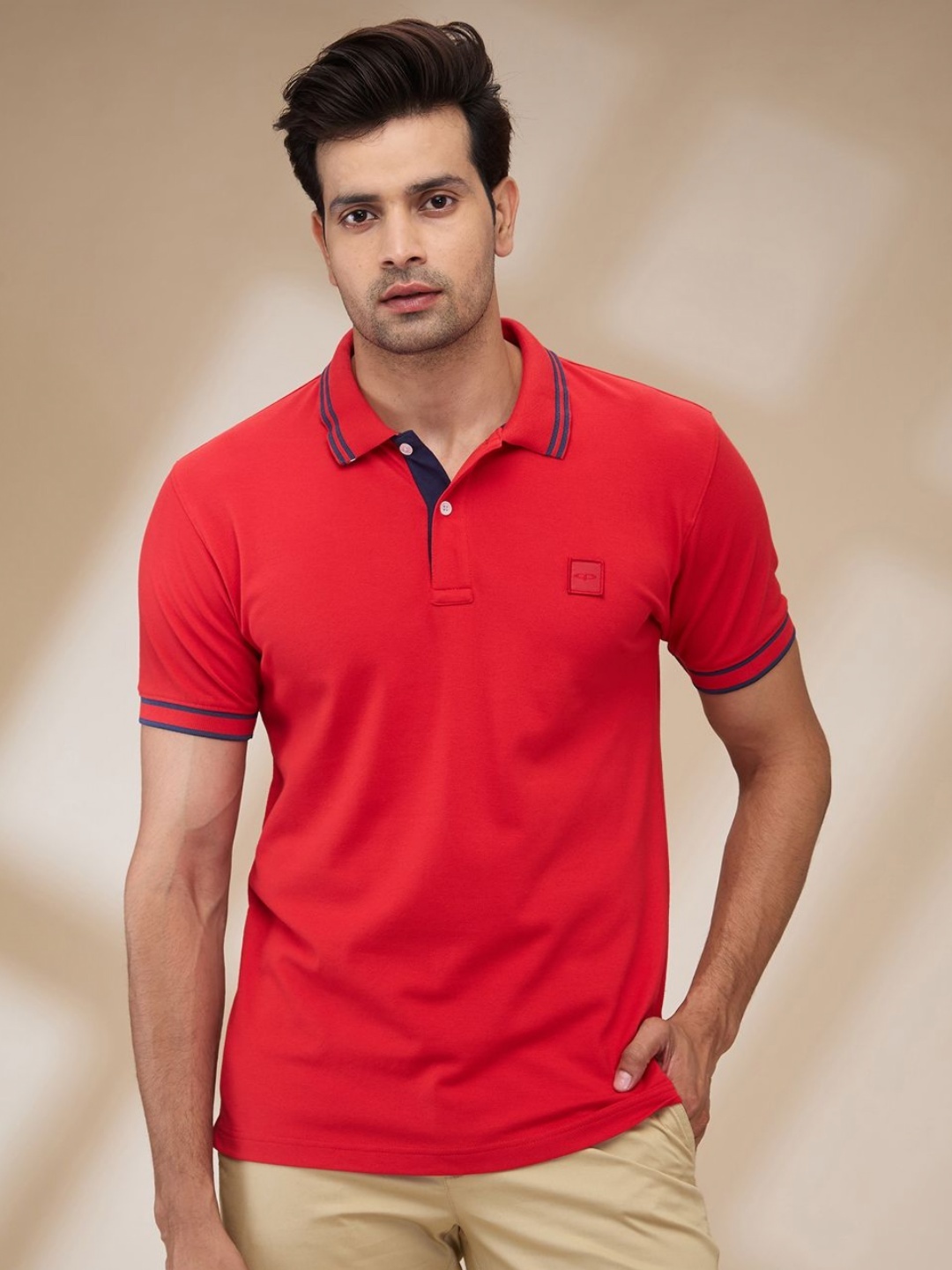 

ColorPlus Men Solid Polo Collar Cotton T-shirt, Red