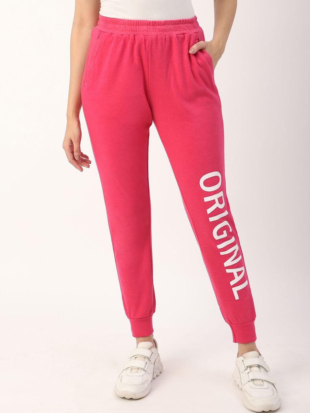 

Mystere Paris Women Cotton Mid- Rise Joggers, Pink