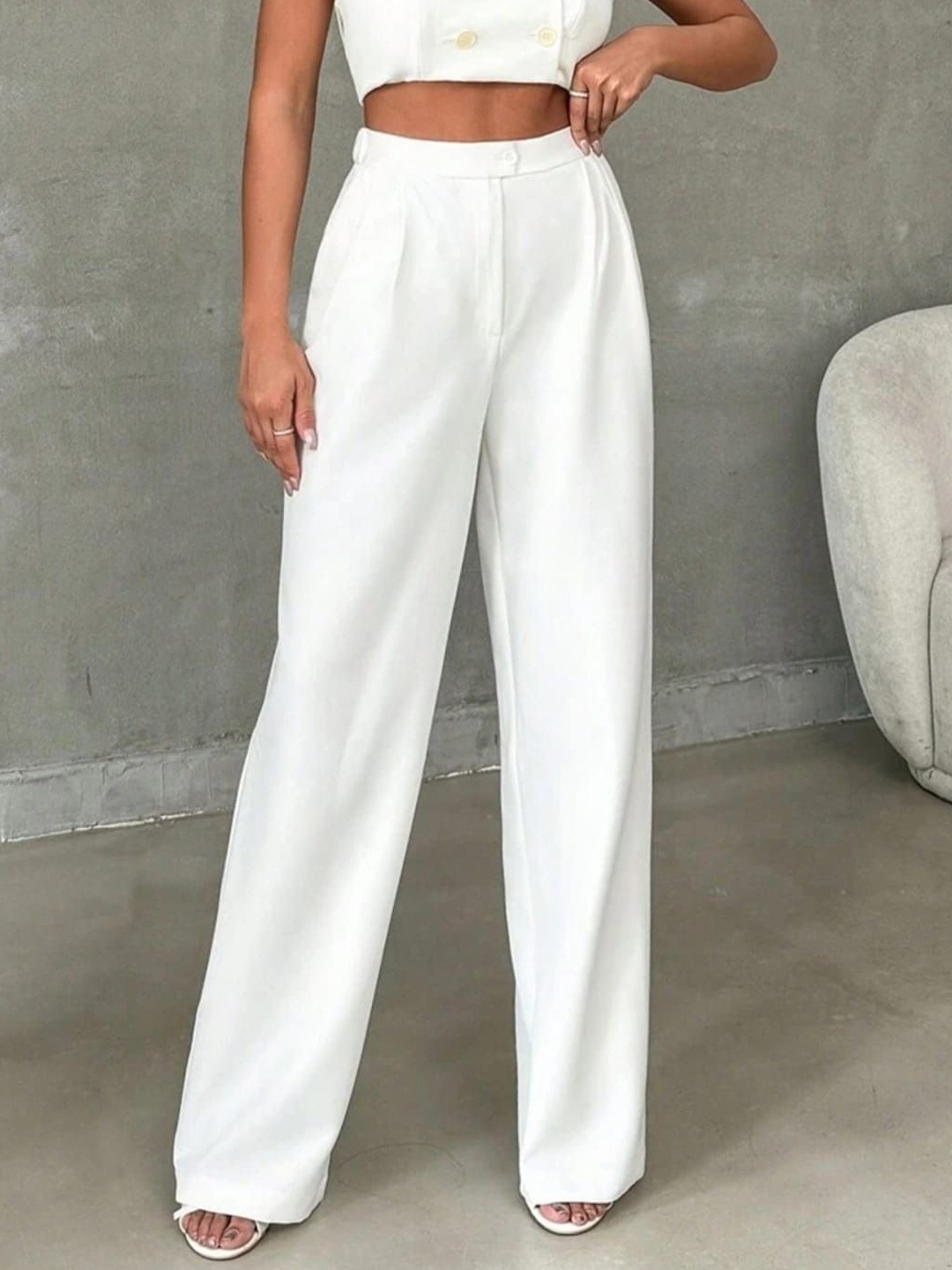 

Next One Women High-Rise Pleated Korean Trousers, White