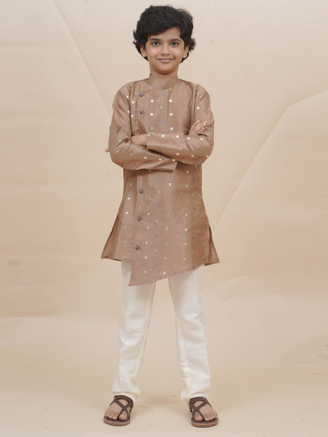 

Sangria Boys Printed Regular Kurta With Trousers, Pink