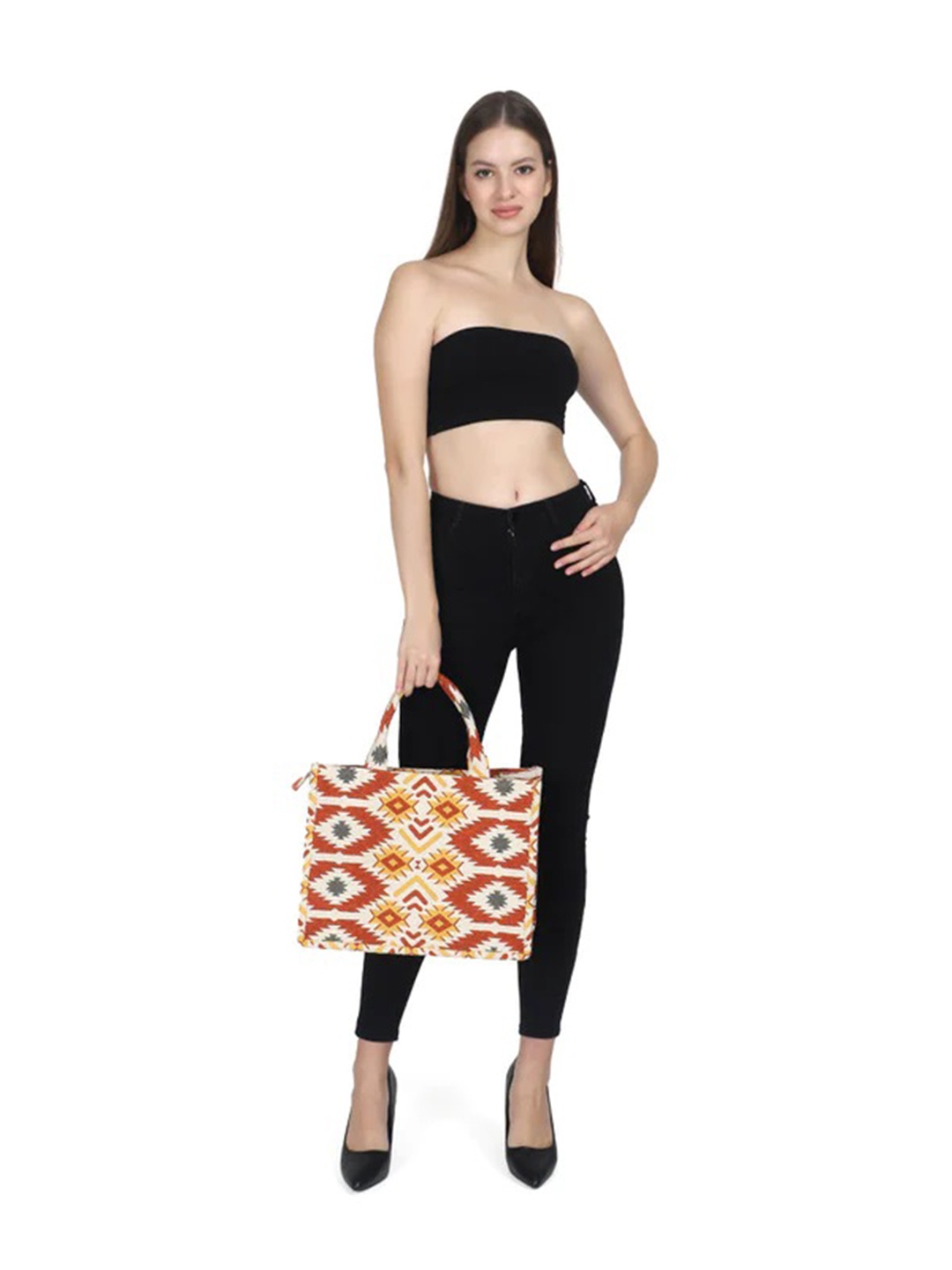 

INDIVIDUAL DESIGN Tribal Pattern Jacquard Weave Structured Handbag, White