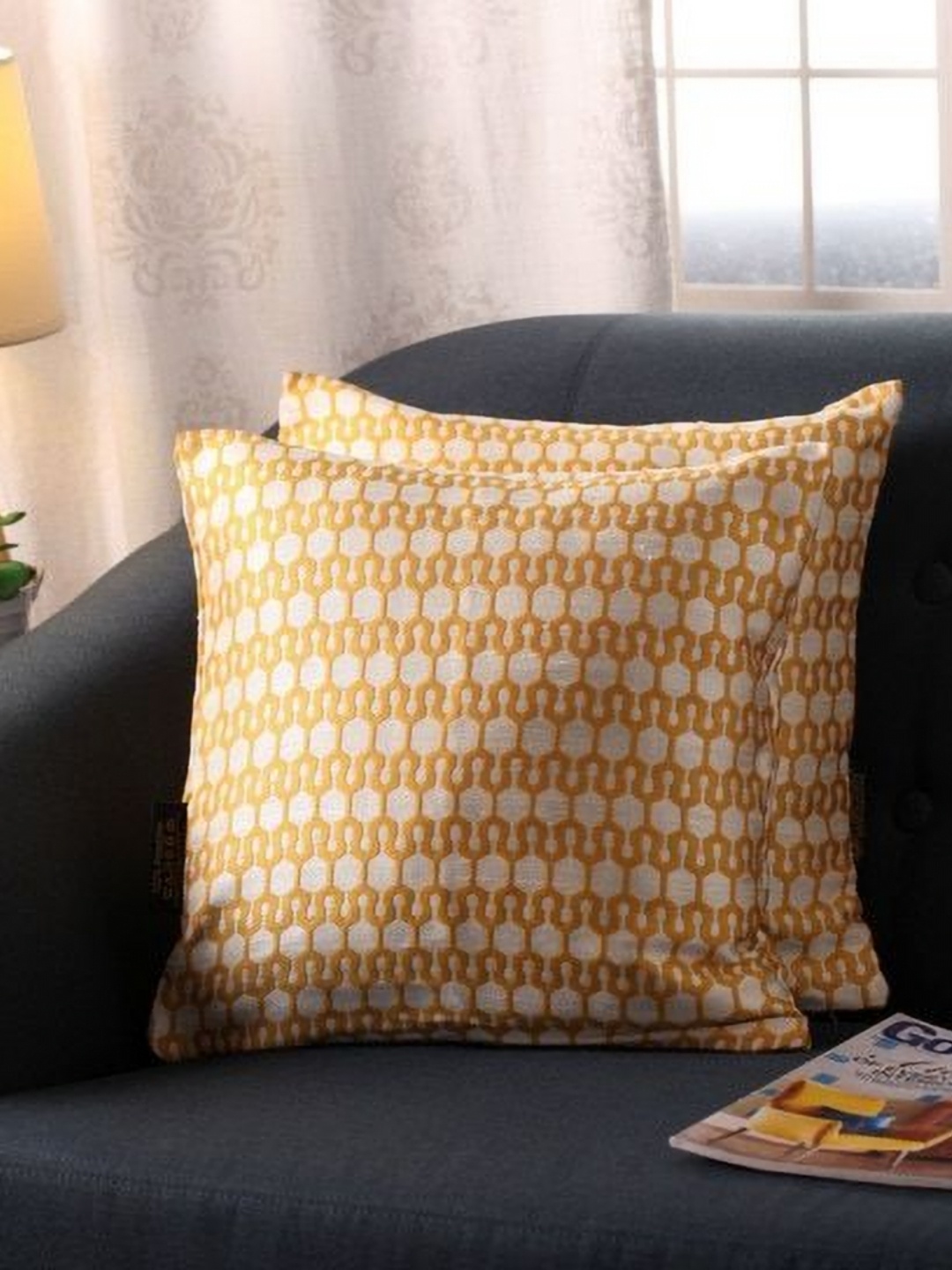 

Lushomes Orange & White Set of 2 Geometric Square Cushion Covers