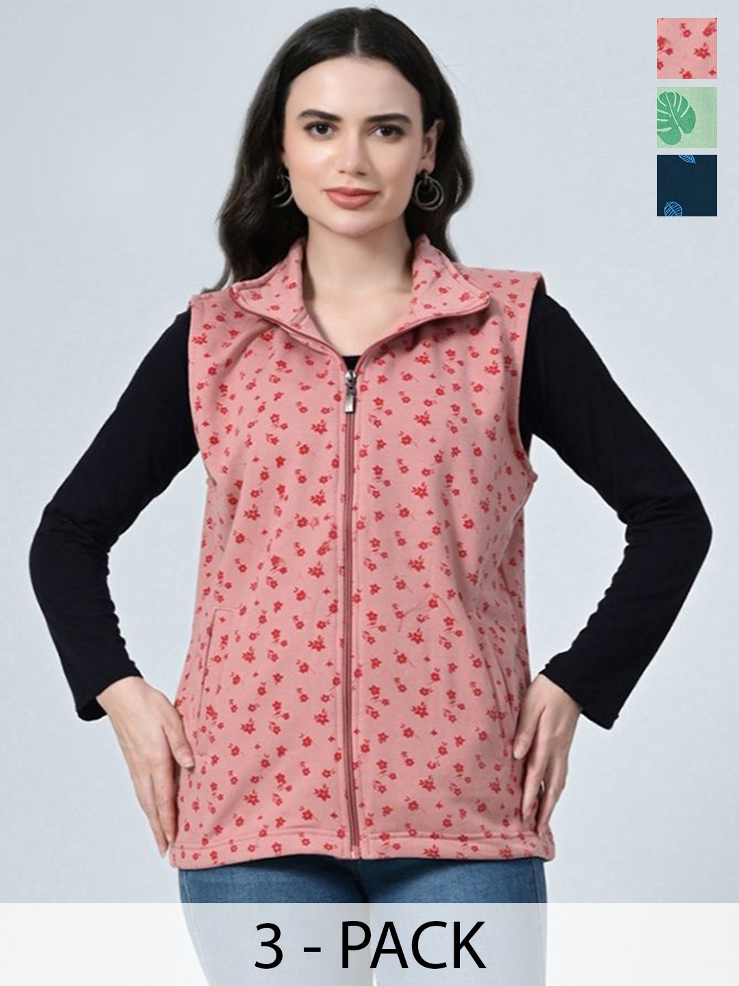 

BAESD Women Pack Of 3 Lightweight Open Front Jacket with Patchwork, Red