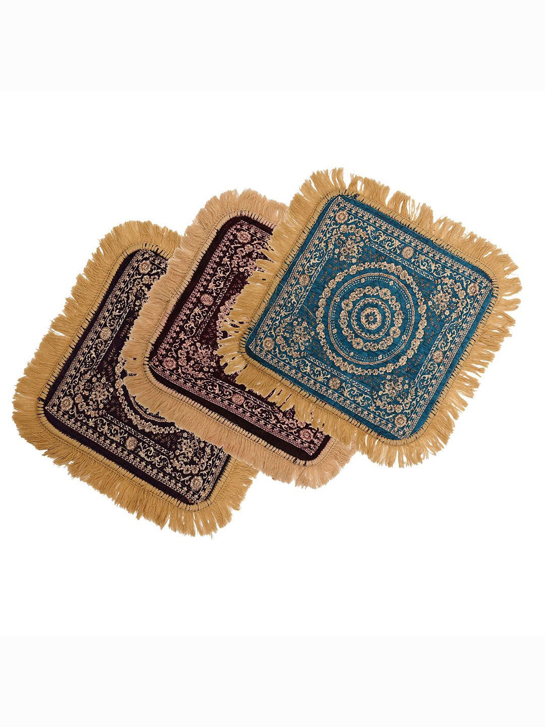 

Kuber Industries Purple & Brown 3 Pieces Printed Velvet Pooja Mats