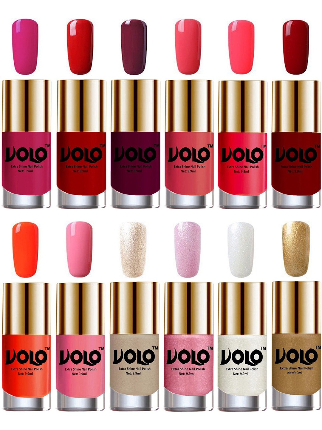 

VOLO Set Of 12 Luxury Super Shine Nail Polish-Vibrant Shades -Combo No-03, Multi
