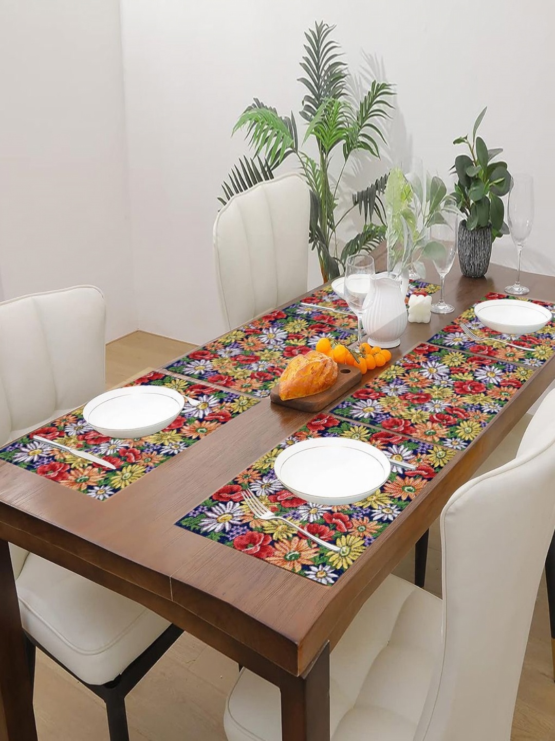 

PRAKARTIK Set of 6 Red & Yellow Cotton Floral Printed Dining Table Mats