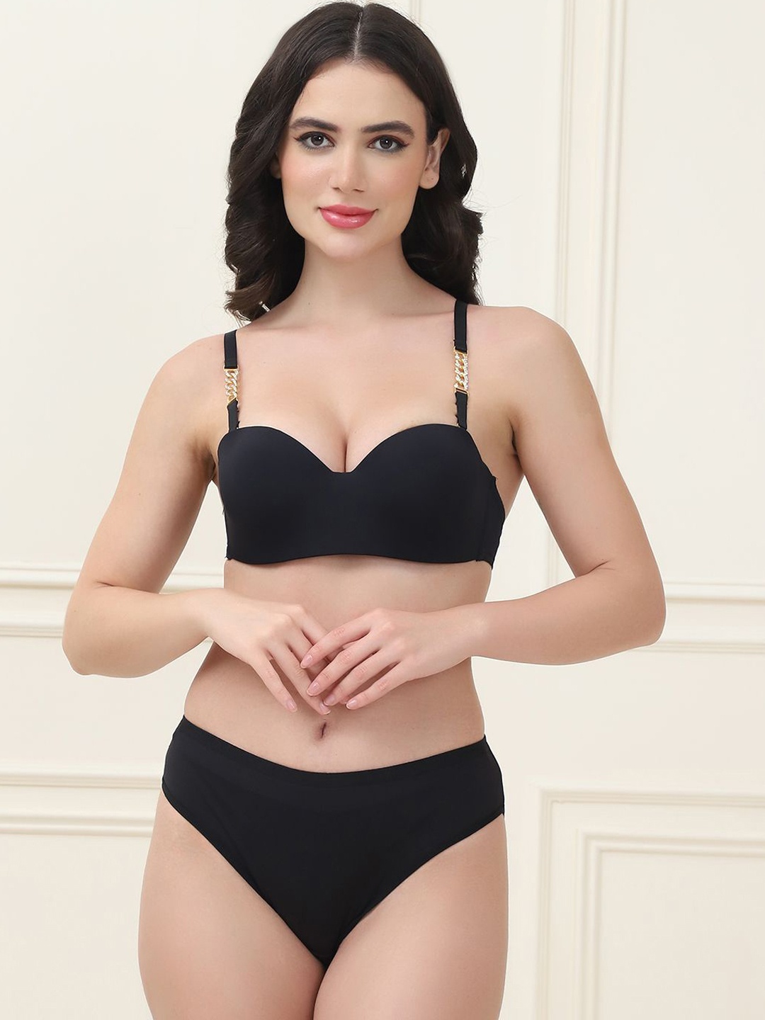 

PrettyCat Lightly Padded Balconette Lingerie Set, Black