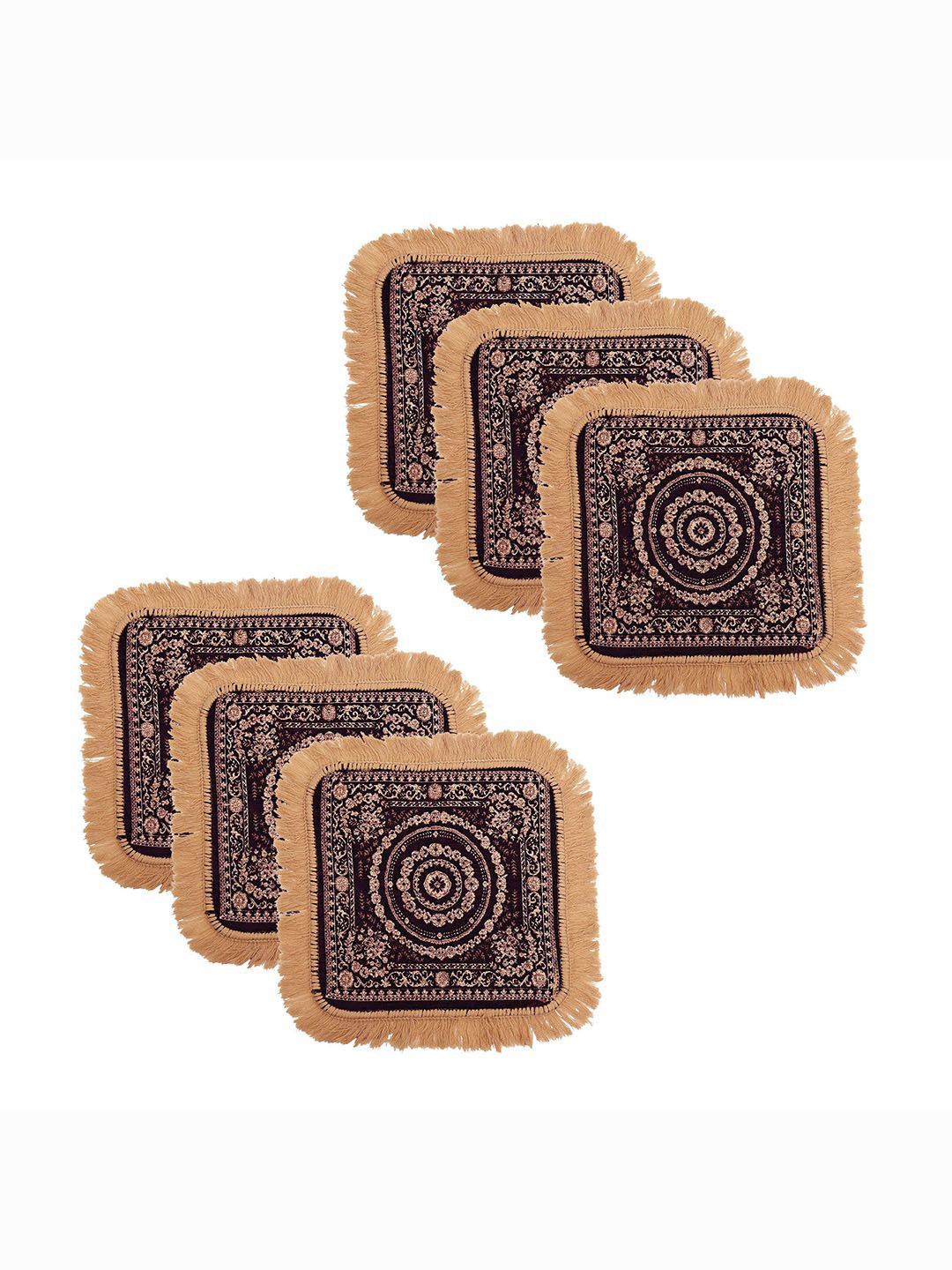 

Kuber Industries Purple 6 Pieces Printed Velvet Pooja Mats, Gold