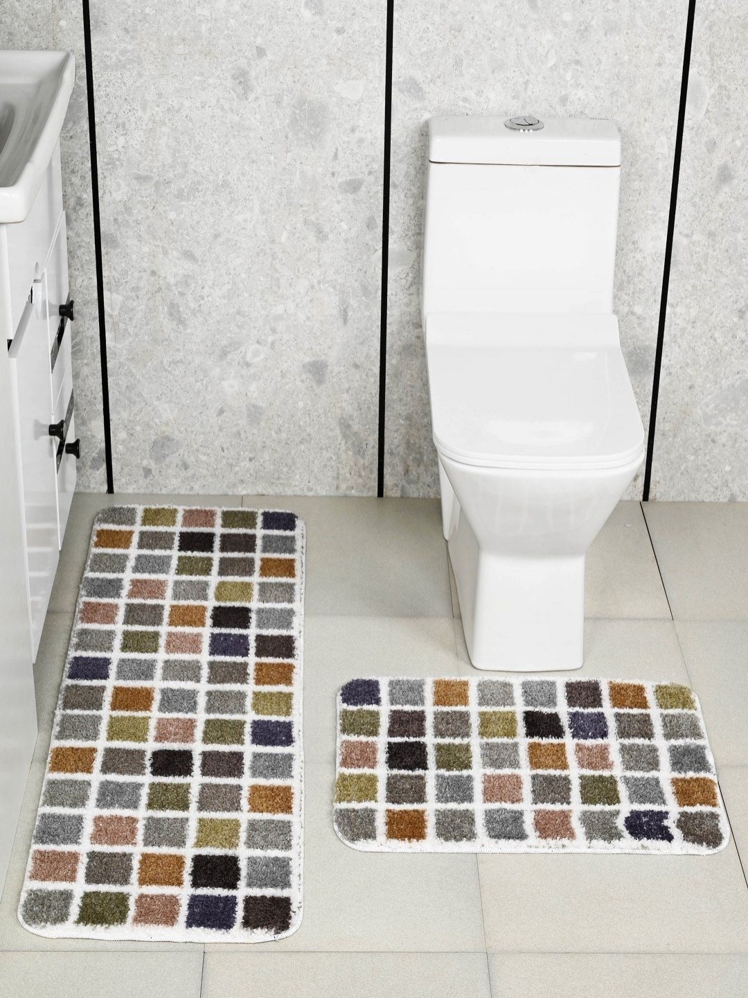 

Saral Home Grey & Brown 2 Pieces Textured Mosaic Anti Skid Bath Runner