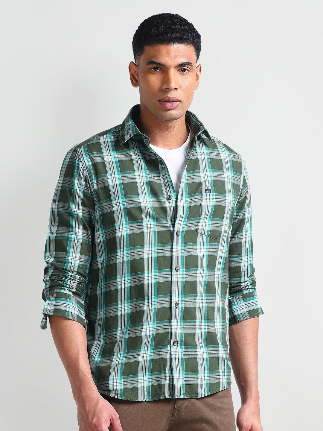 

Arrow Sport Men Slim Fit Tartan Checks Opaque Checked Casual Shirt, Green