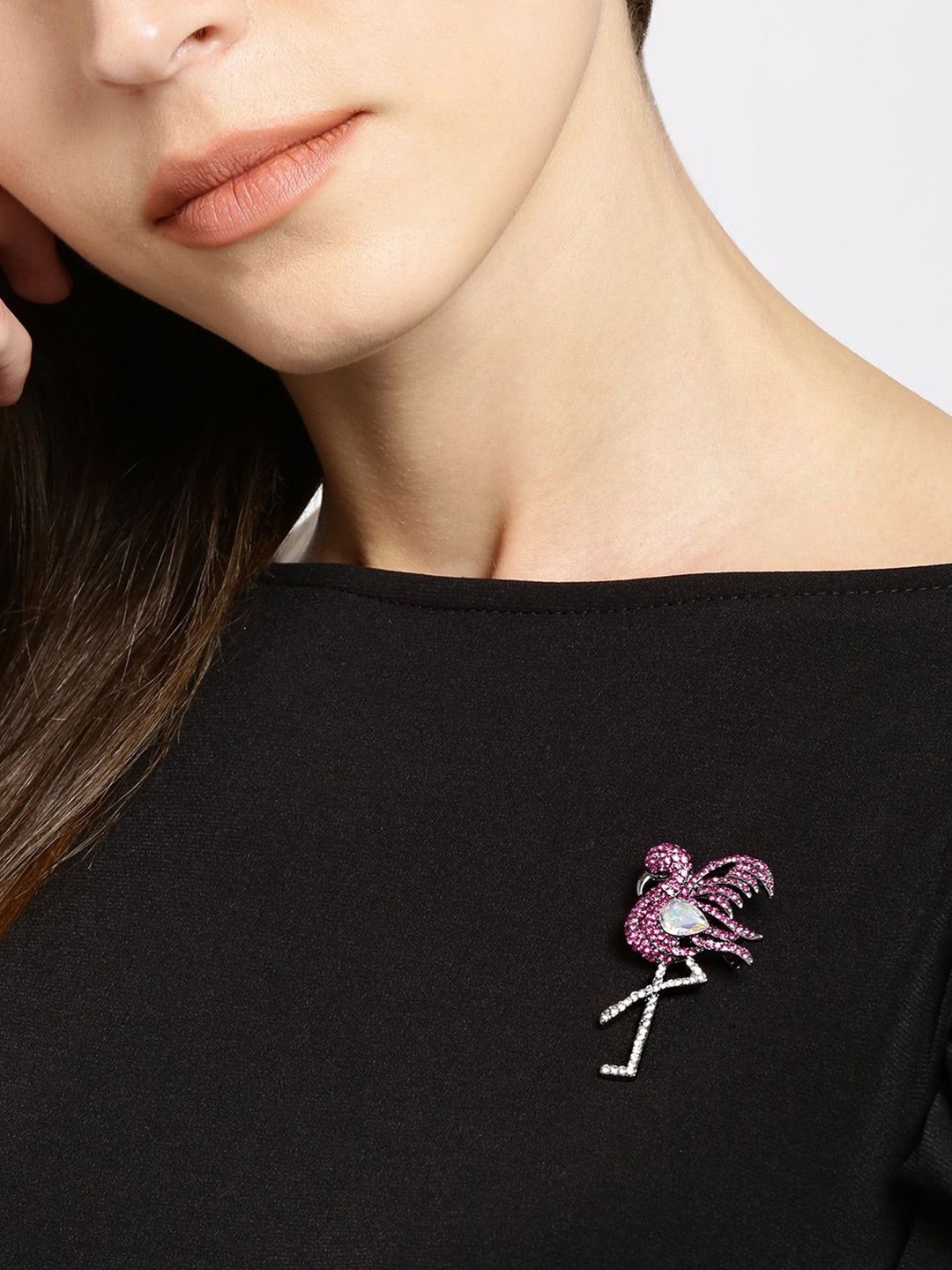 

DressBerry Women Silver-Plated Pink & White Stone-Studded Bird Brooch