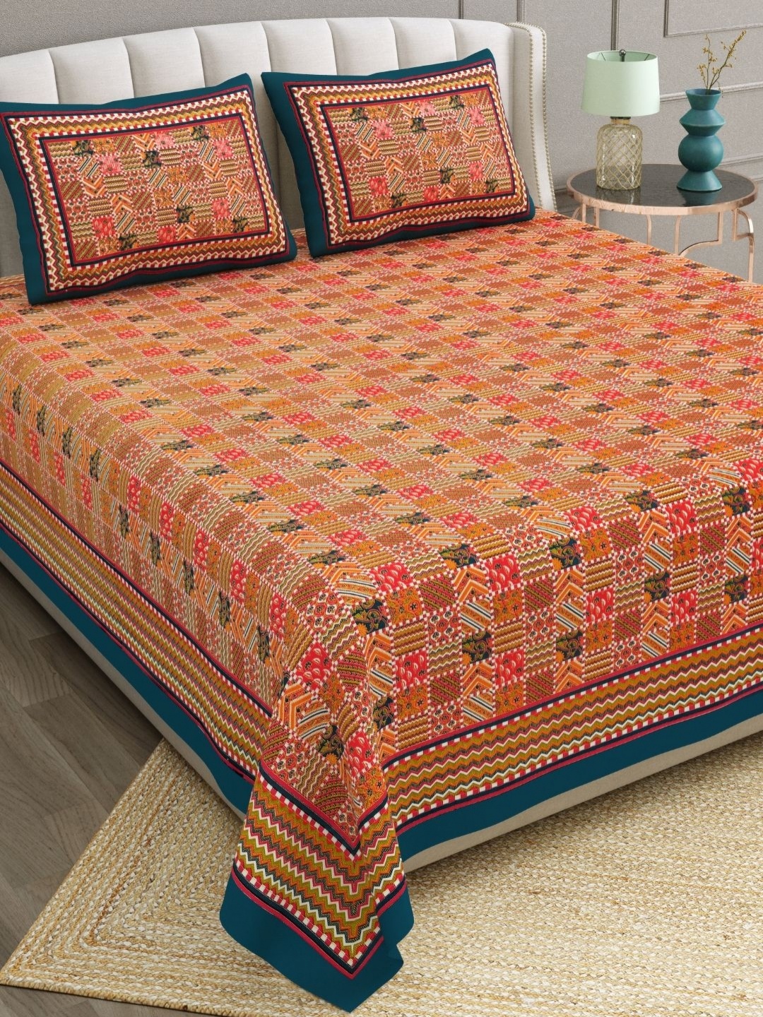 

The Craft Monk Rust & Gold-Toned King Bedsheet with 2 Pillow Covers