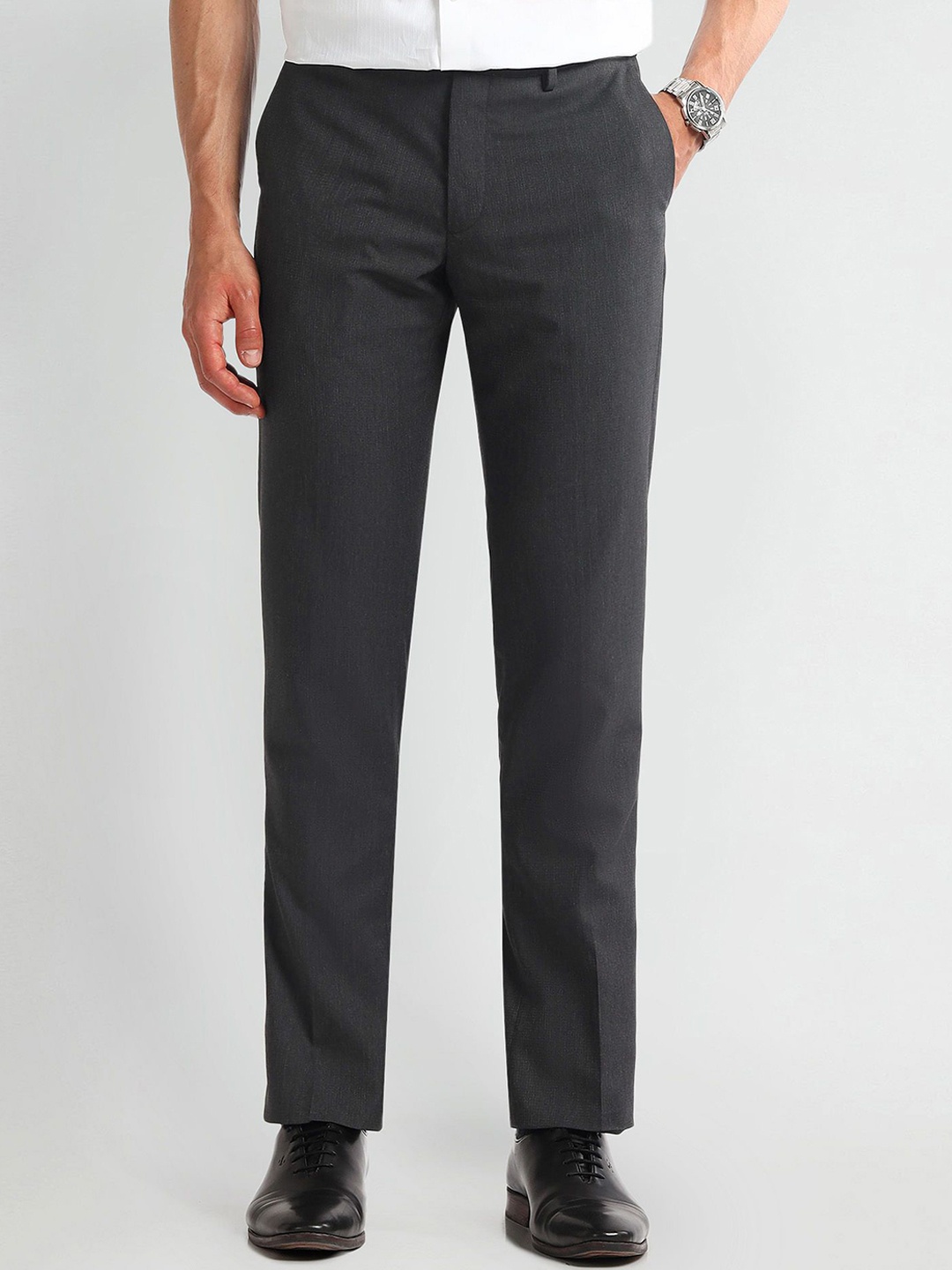 

Arrow Men Solid Mid-Rise Formal Trousers, Grey