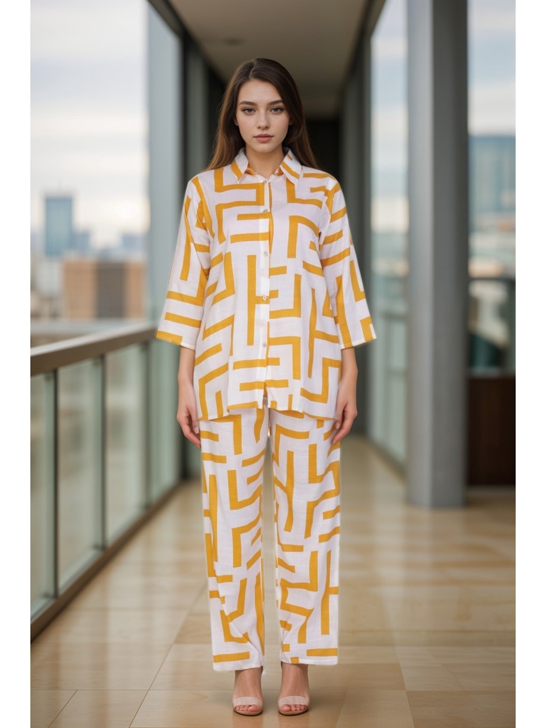 

BAESD Printed Shirt With Trouser Co -Ords, Yellow