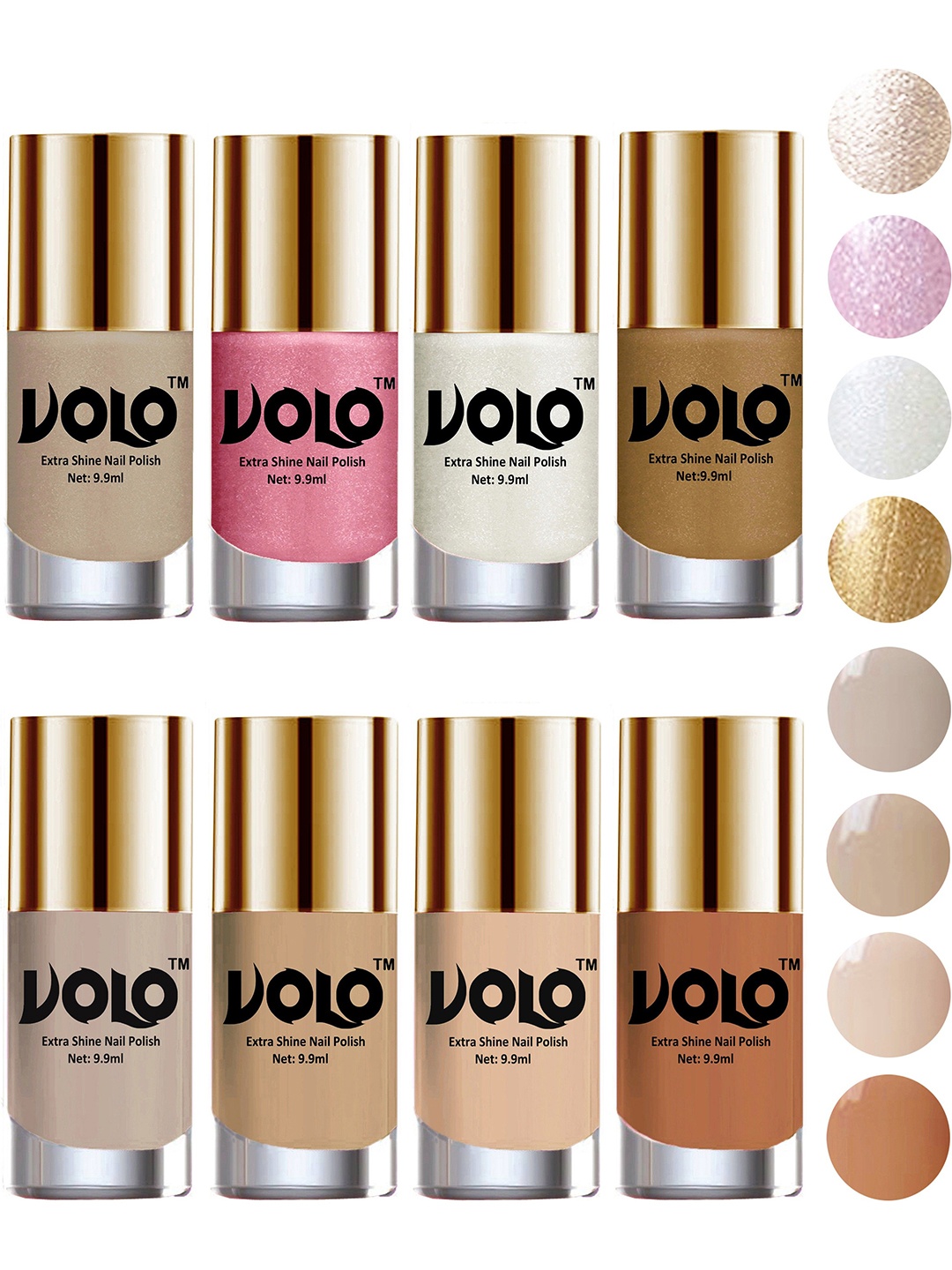 

VOLO Set Of 8 High-Shine Long Lasting Nail Polish - 9.9 ml Each- Combo No-09, Multi