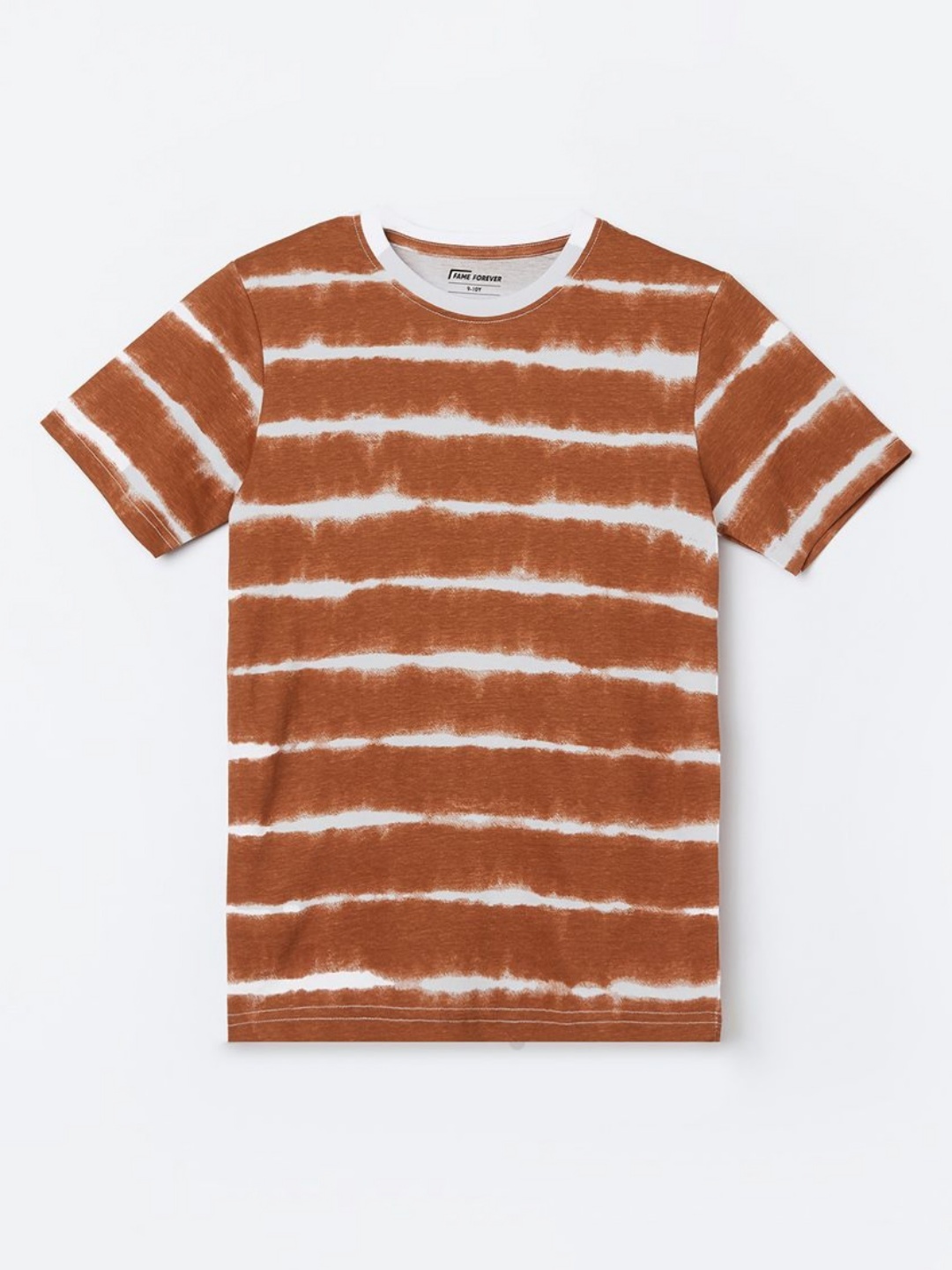 

Fame Forever by Lifestyle Boys Striped Round Neck Cotton T-shirt, Rust