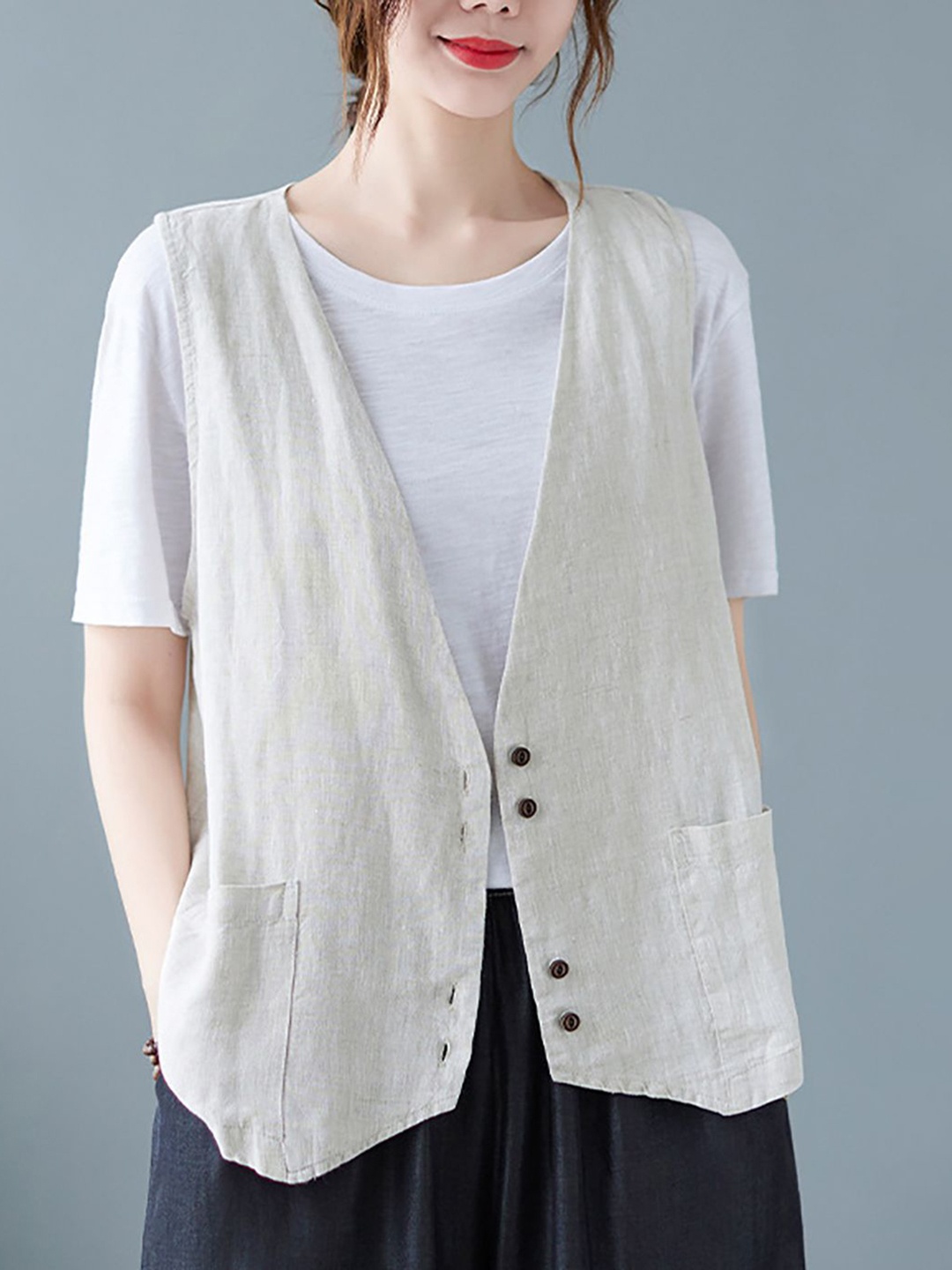 

StyleCast x Revolte Women Linen Tailored Jacket, Grey