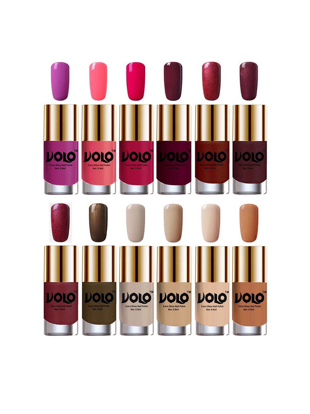 

VOLO Set Of 12 Extra Shine Nail Polish- 9.9ml Each-Combo-No-14, Multi