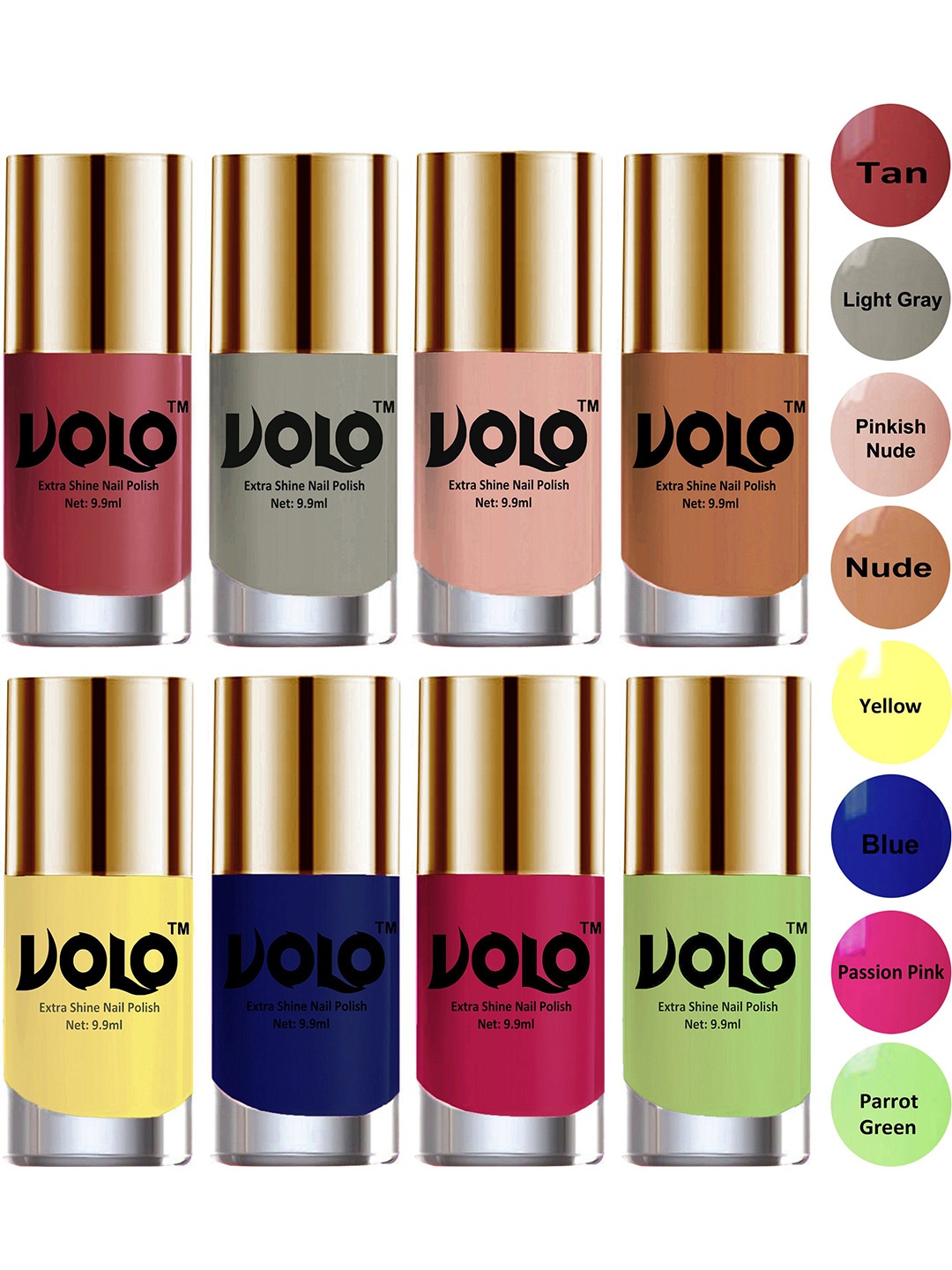 

VOLO Set Of 8 New Look Extra Lasting Nail Polish - 9.9 ml Each - Combo-No-28, Multi