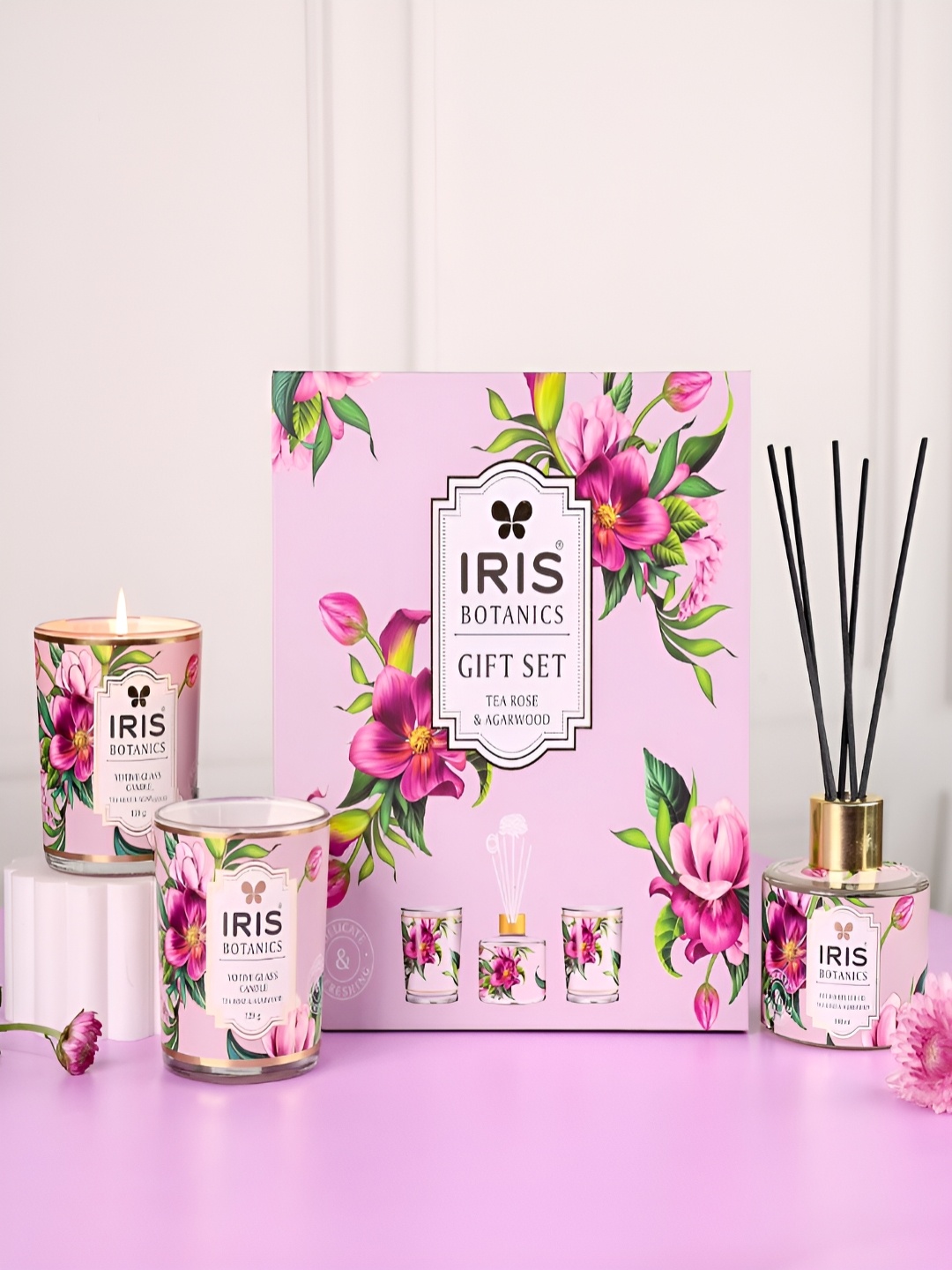 

Iris 4 Pieces Pink & Green Tea Rose & Agarwood Home Fragrance Set