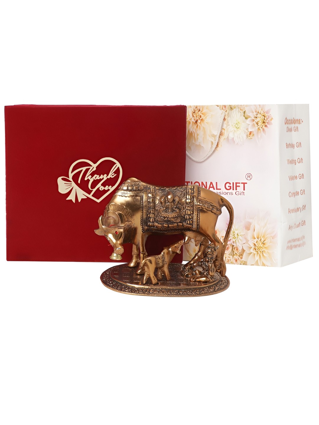 

INTERNATIONAL GIFT Brown Kamdhenu Cow Statue With Thank You Tag & Velvet Box