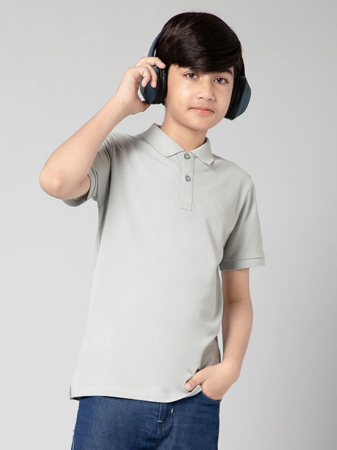 

Alan Jones Boys Solid Polo Collar Cotton T-shirt, Grey