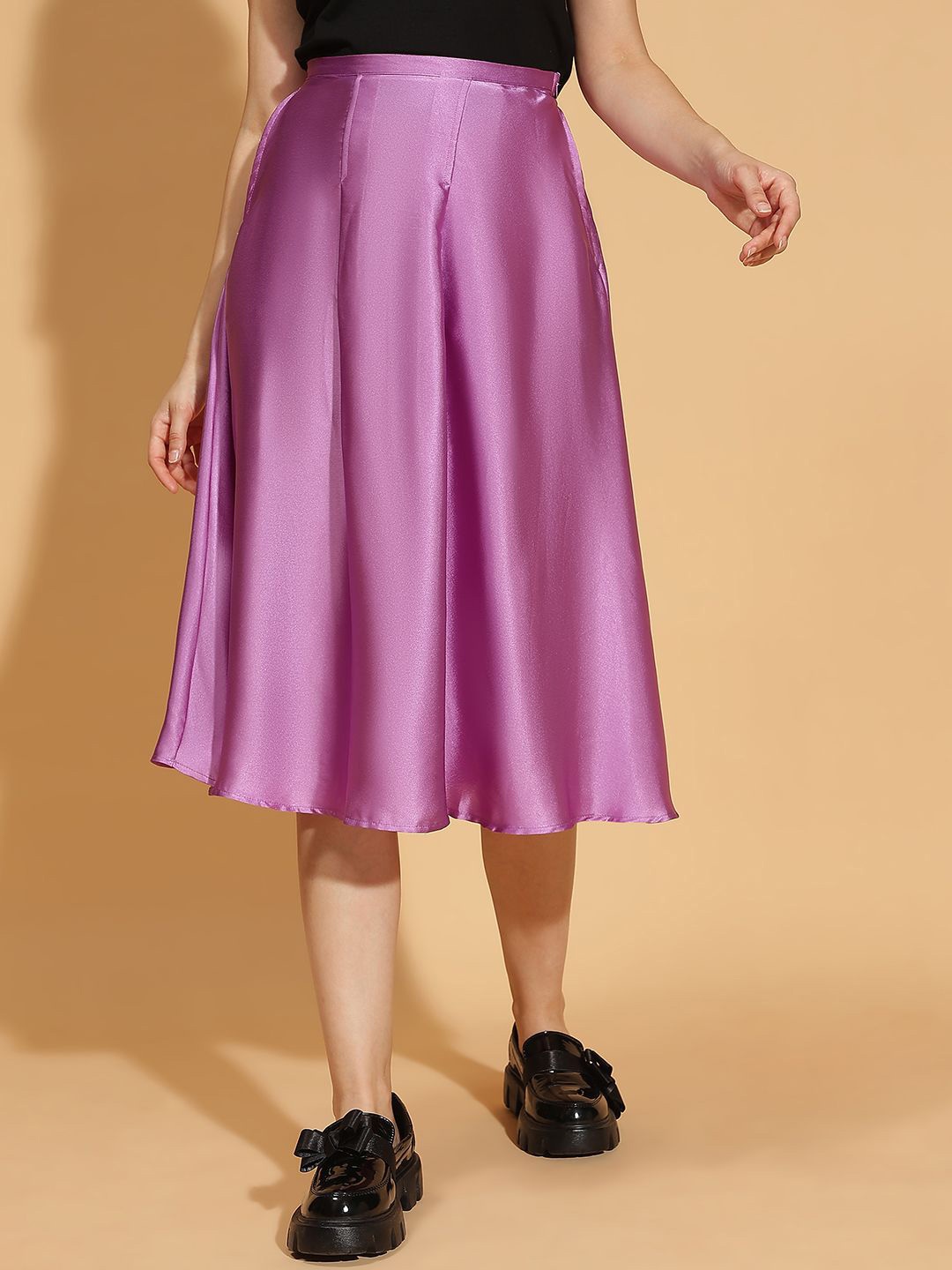 

Oxolloxo Women Solid Flared Midi Skirt, Purple