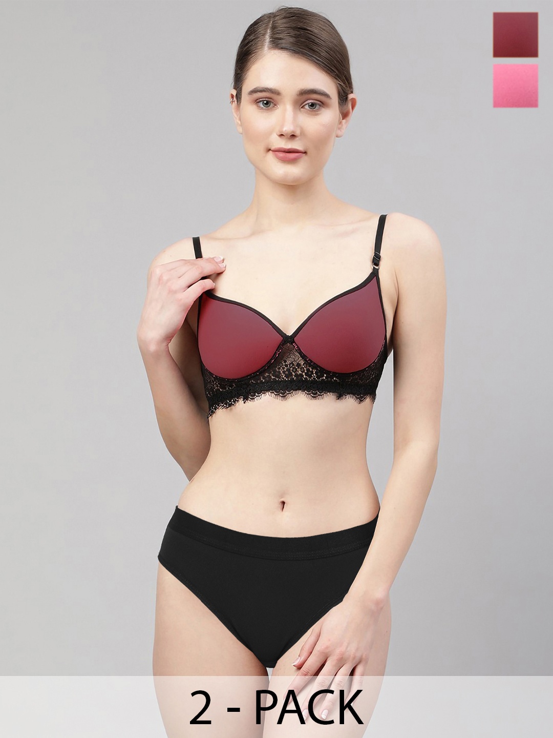 

AROUSY Pack Of 2 Lightly Padded Lingerie Set B_Cupri Set2, Pink