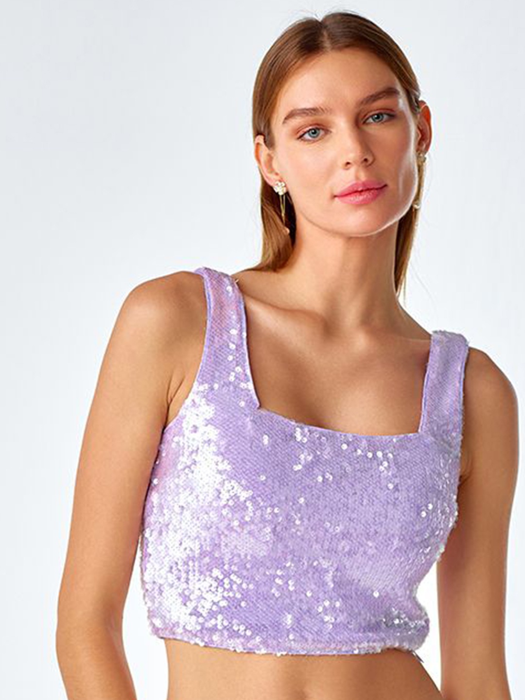 

COVER STORY Floral Embellished Crop Top, Lavender