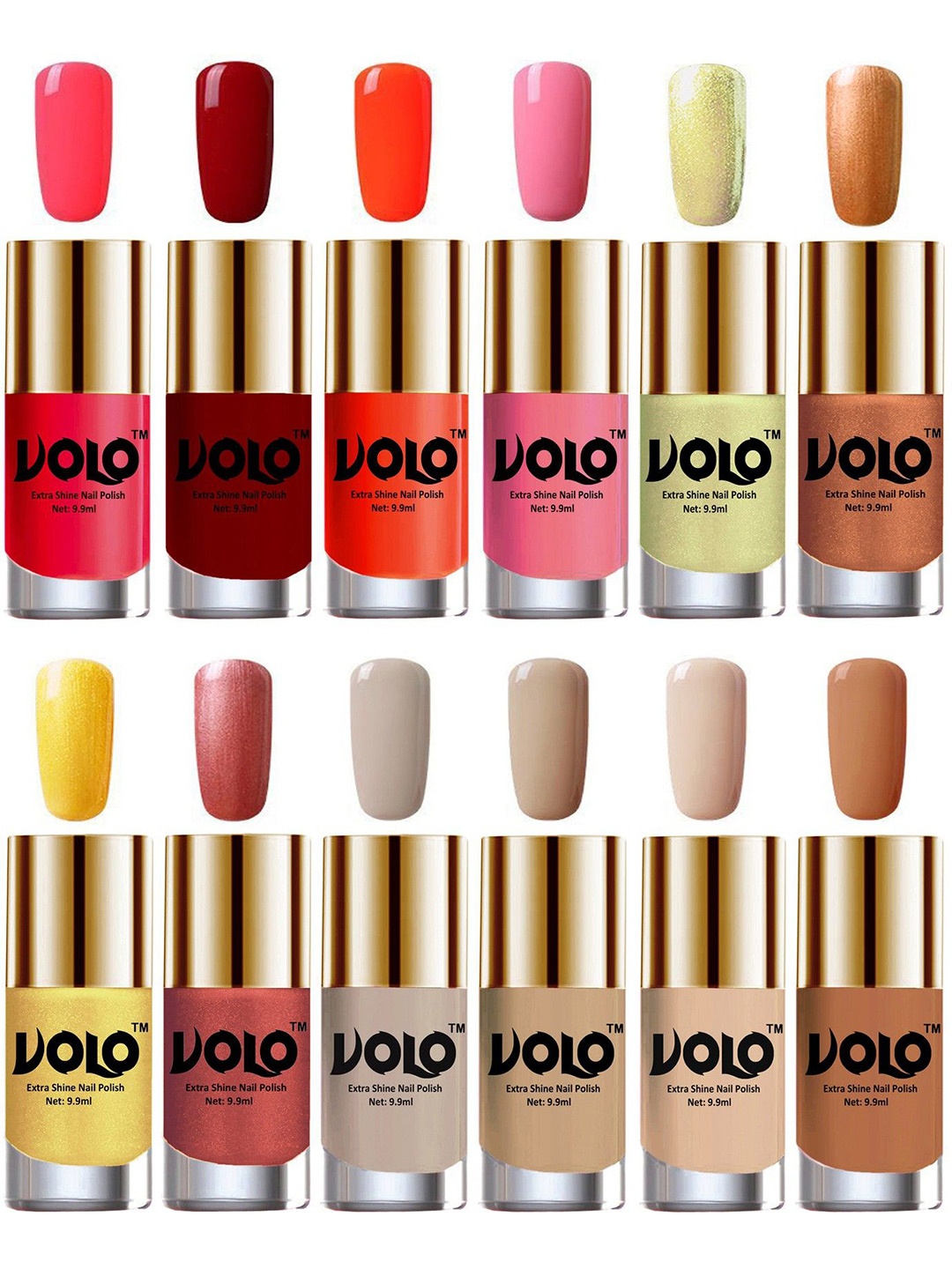 

VOLO Set Of 12 Extra Shine Nail Polish- 9.9ml Each-Combo-No-328, Multi