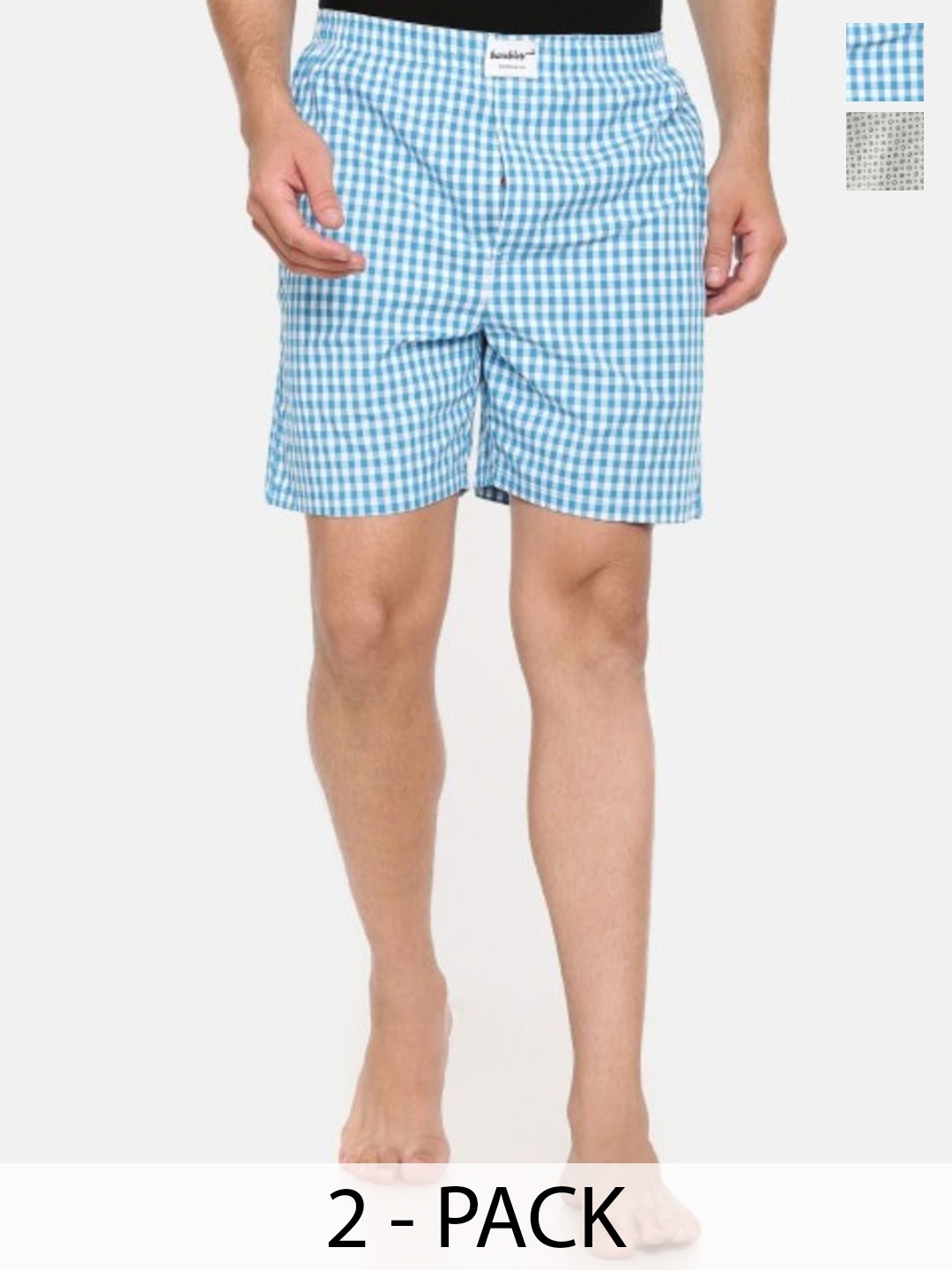 

Bareblow Pack Of 2 Checked Cotton Boxers BBBX41188S, Blue