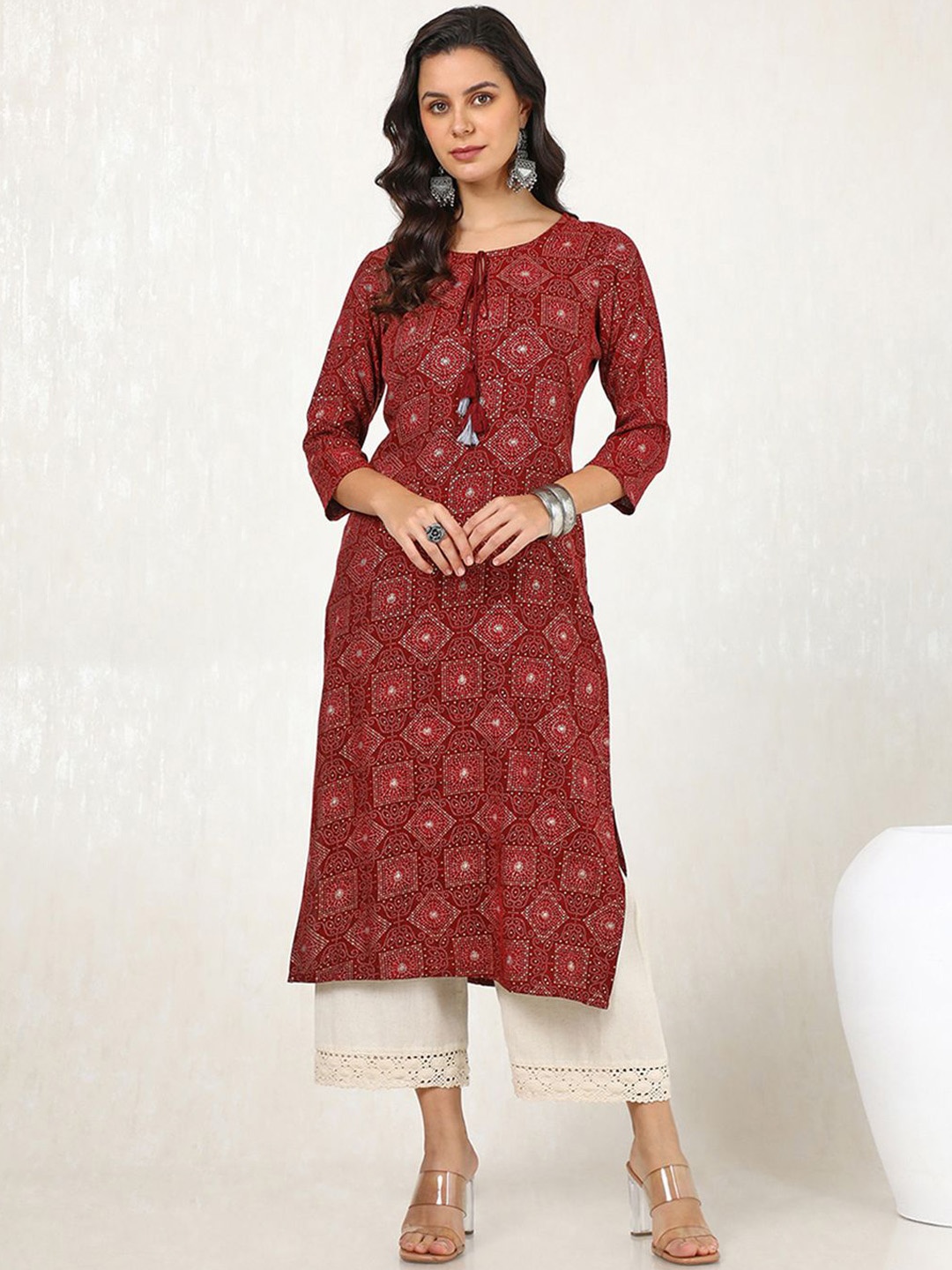 

Soch Bandhani Printed Straight Kurta, Maroon