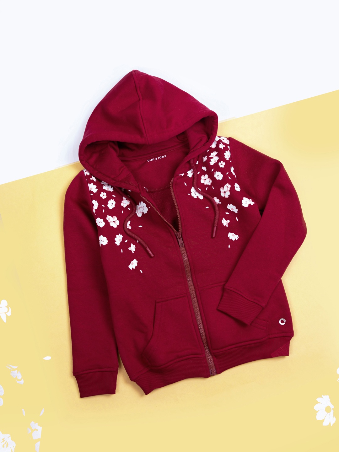 

Gini and Jony Girls Floral Printed Cotton Sporty Jacket, Red