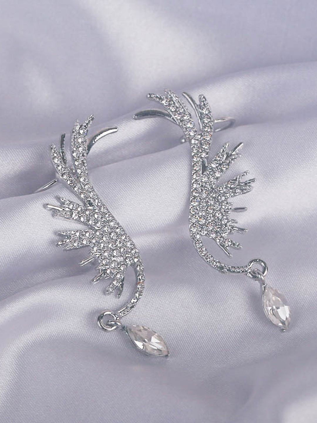 

Krelin Classic Silver Plated Cubic Zirconia & Rhinestone Ear Cuff Earrings