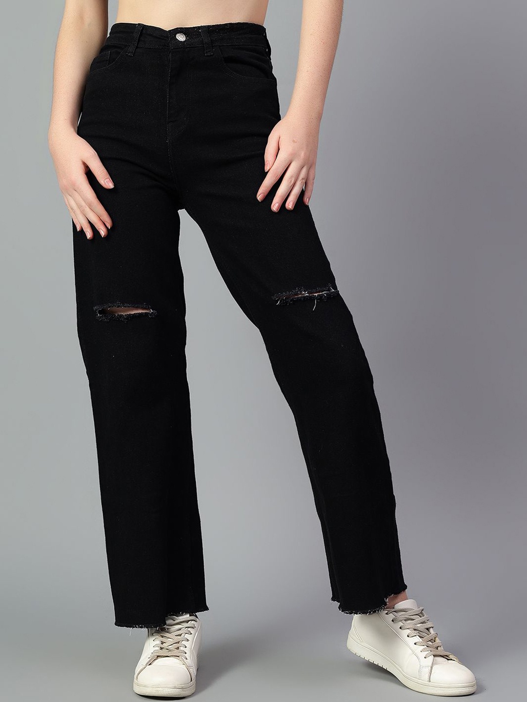 

Kotty Women High-Rise Slash Knee No Fade Stretchable Jeans, Black