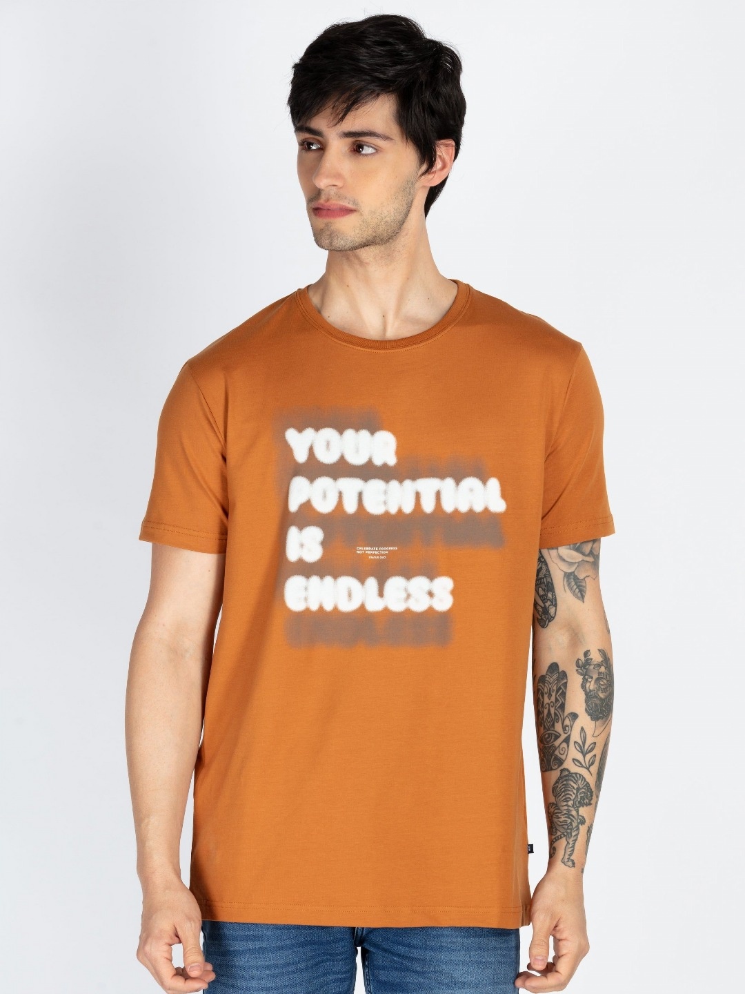 

Status Quo Men Typography Printed Round Neck Cotton T-shirt, Brown