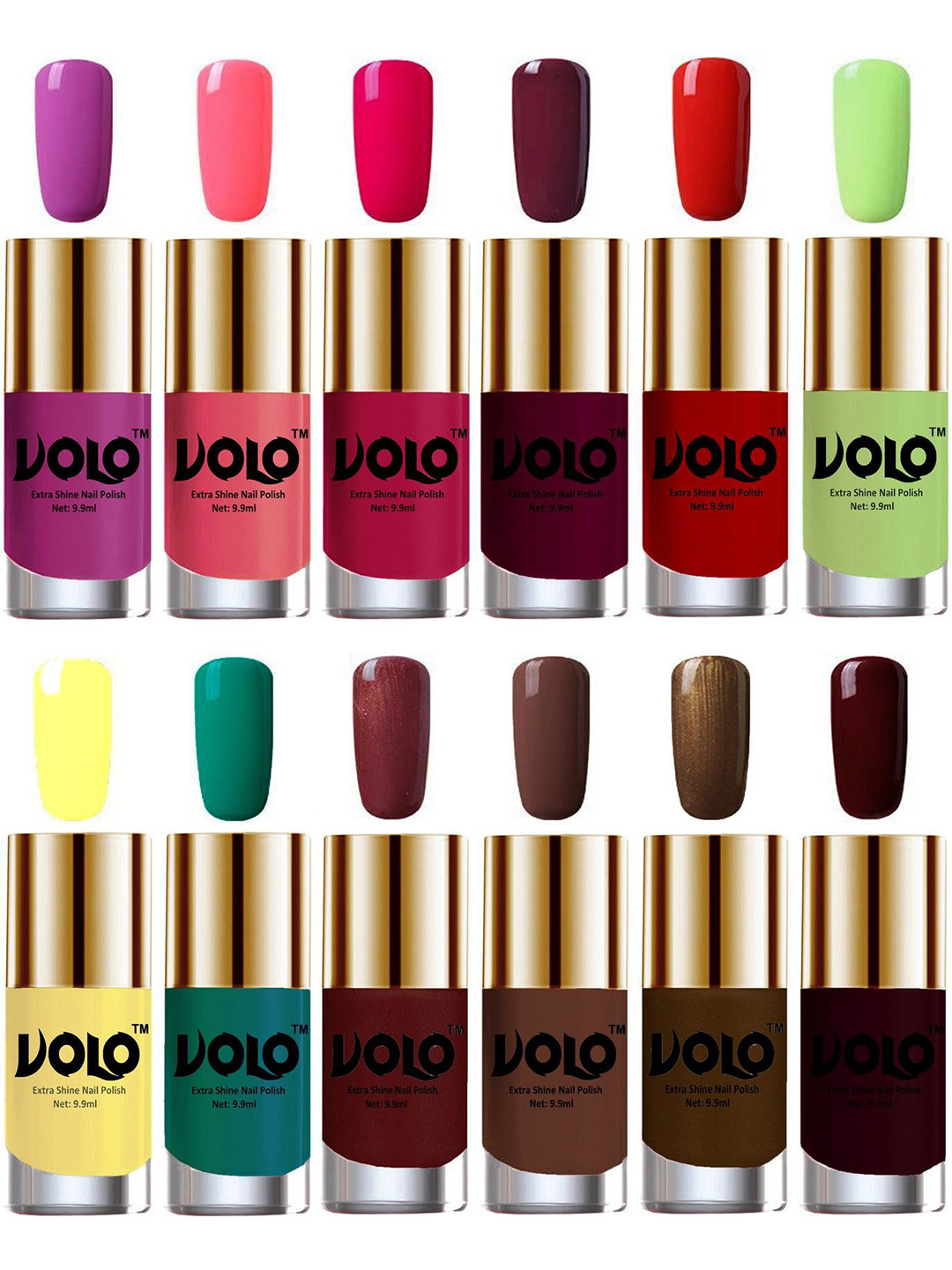 

VOLO Set Of 12 Luxury Super Shine Nail Polish- 9.9ml Each- Combo- No- 02, Orange