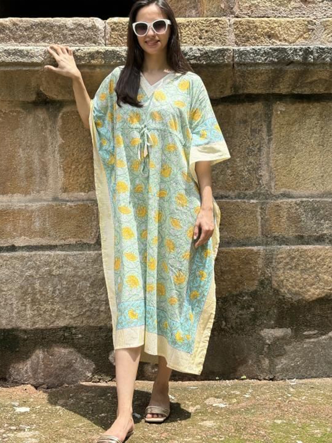 

Safeera Printed Maxi Kaftan Nightdress, Green